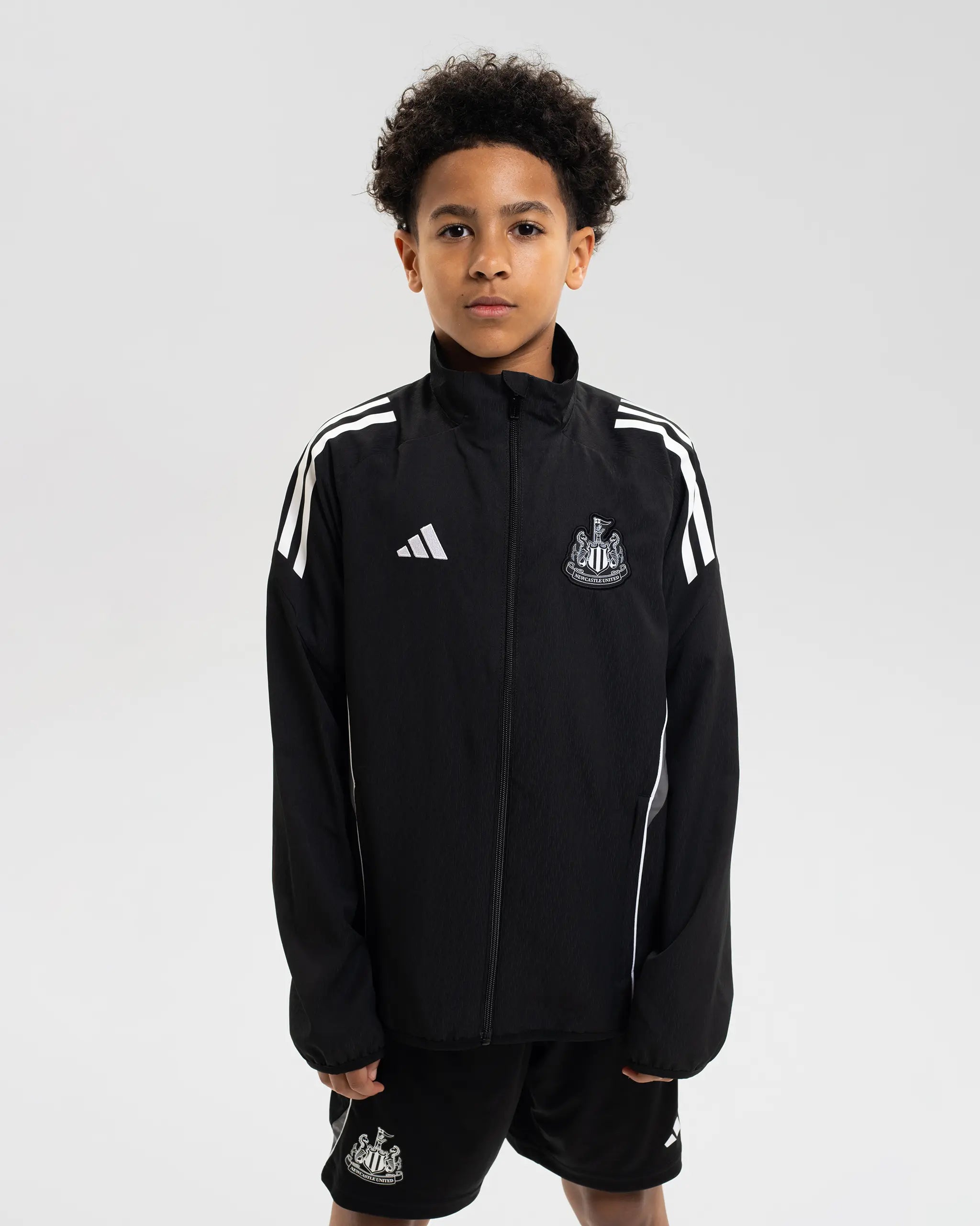 Newcastle United adidas 25/26 Coach's Black Edition Kids' Presentation Jacket