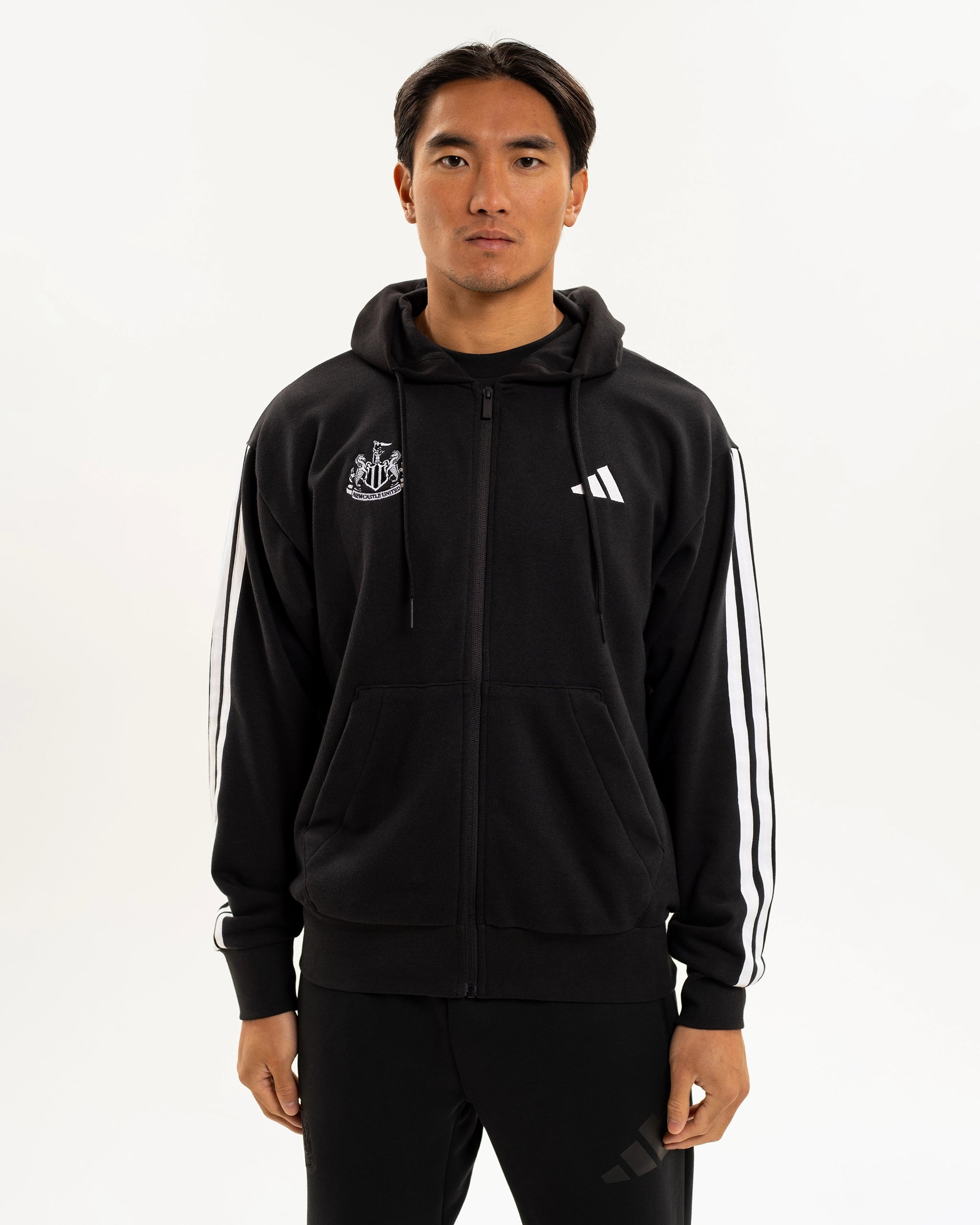 Newcastle United adidas Men's 3-Stripe Black Full Zip Hoodie