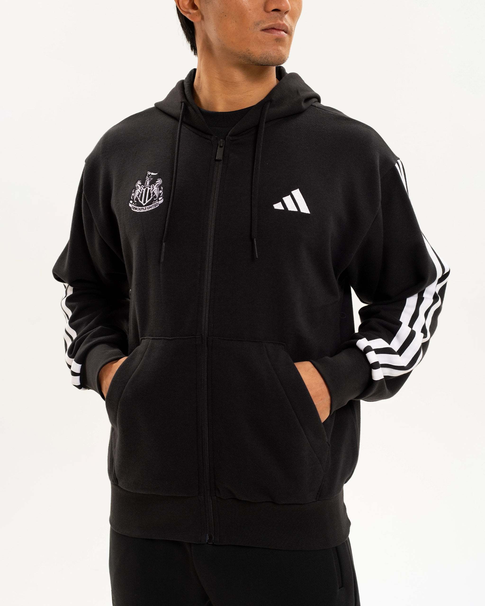 Newcastle United adidas Men's 3-Stripe Black Full Zip Hoodie
