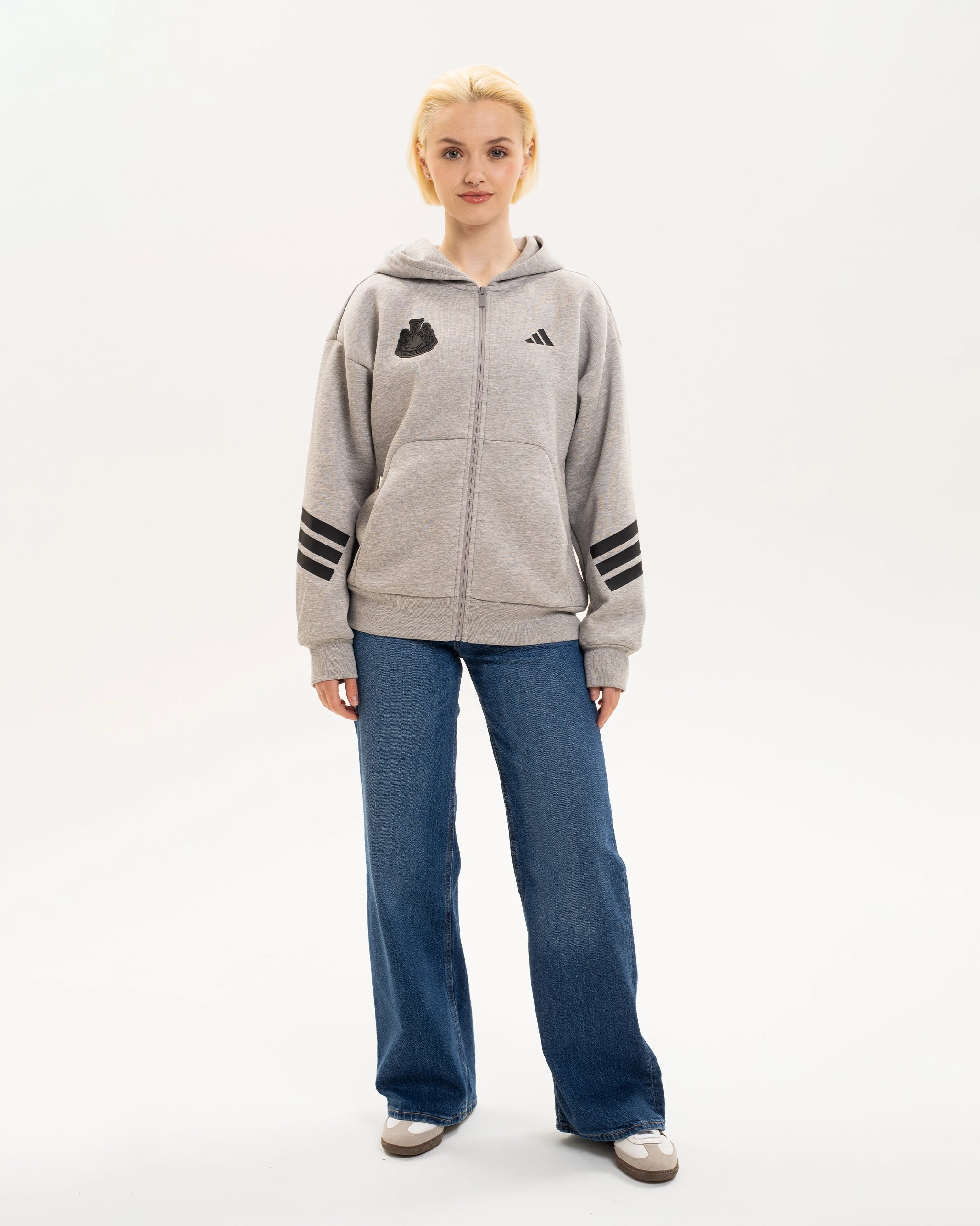 Newcastle United adidas Women's 3-Stripe Grey Full Zip Hoodie