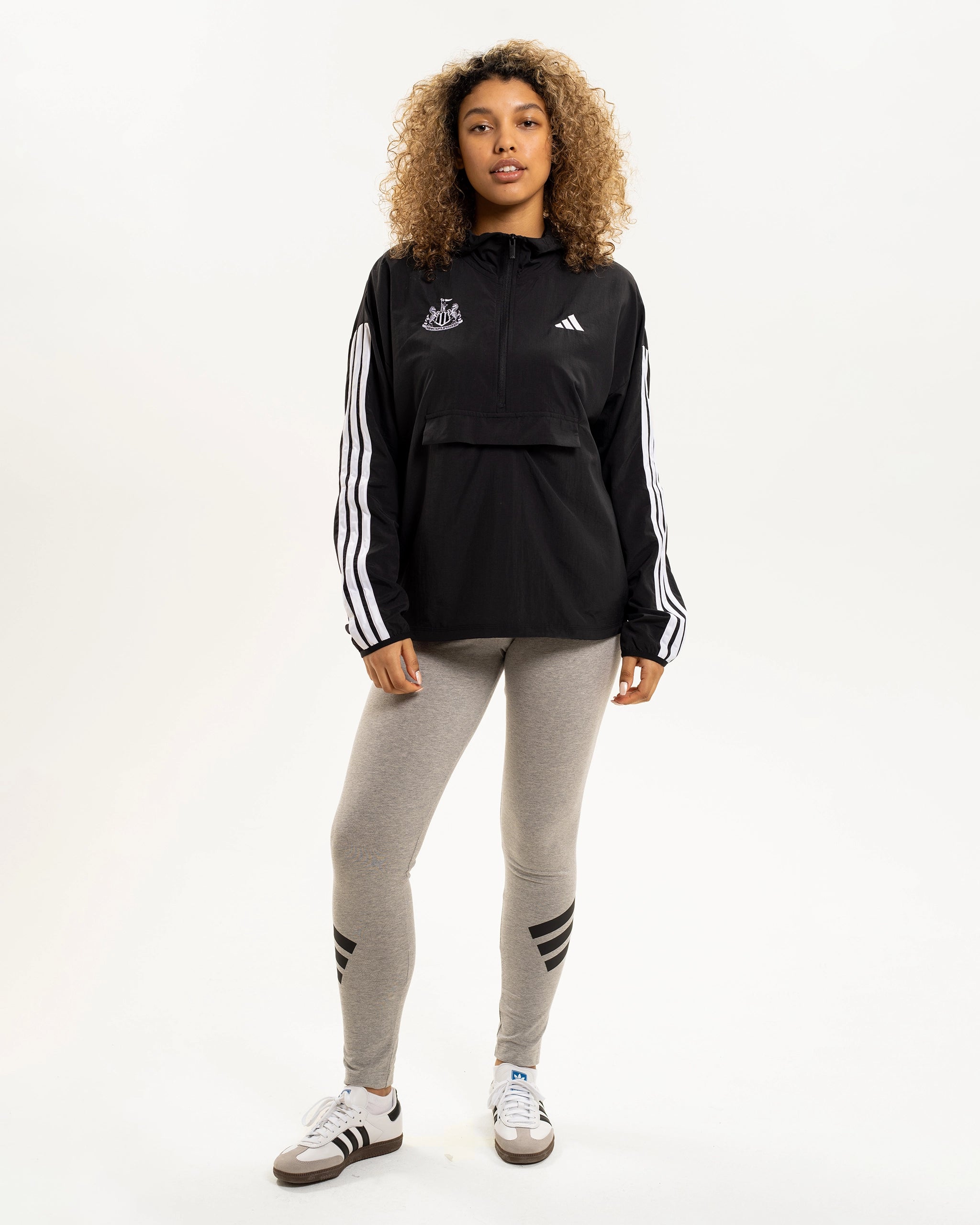 Newcastle United adidas Women's 3-Stripe Overhead 1/2 Zip Windbreaker Jacket