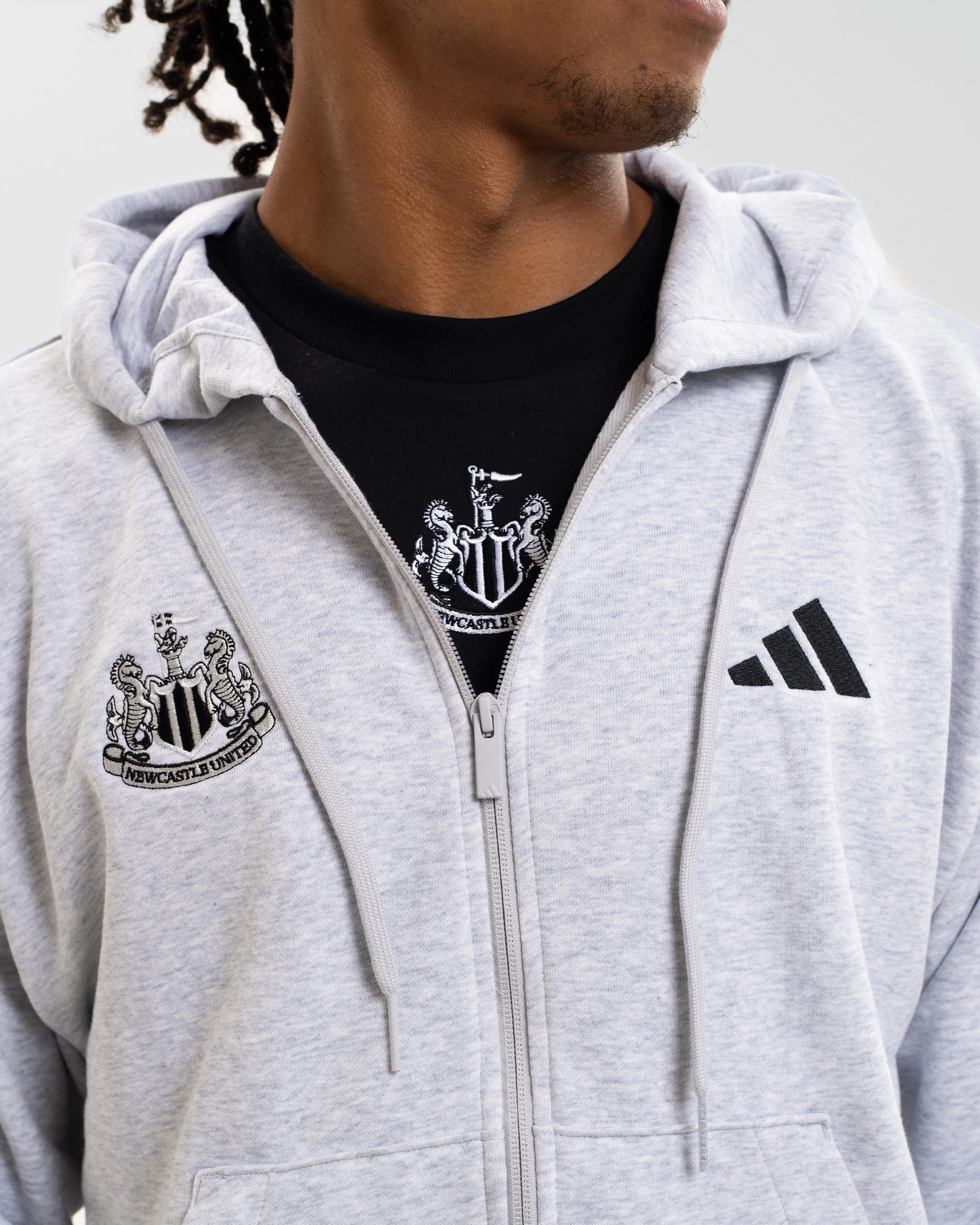 Newcastle United adidas Men's 3-Stripe Light Grey Full Zip Hoodie