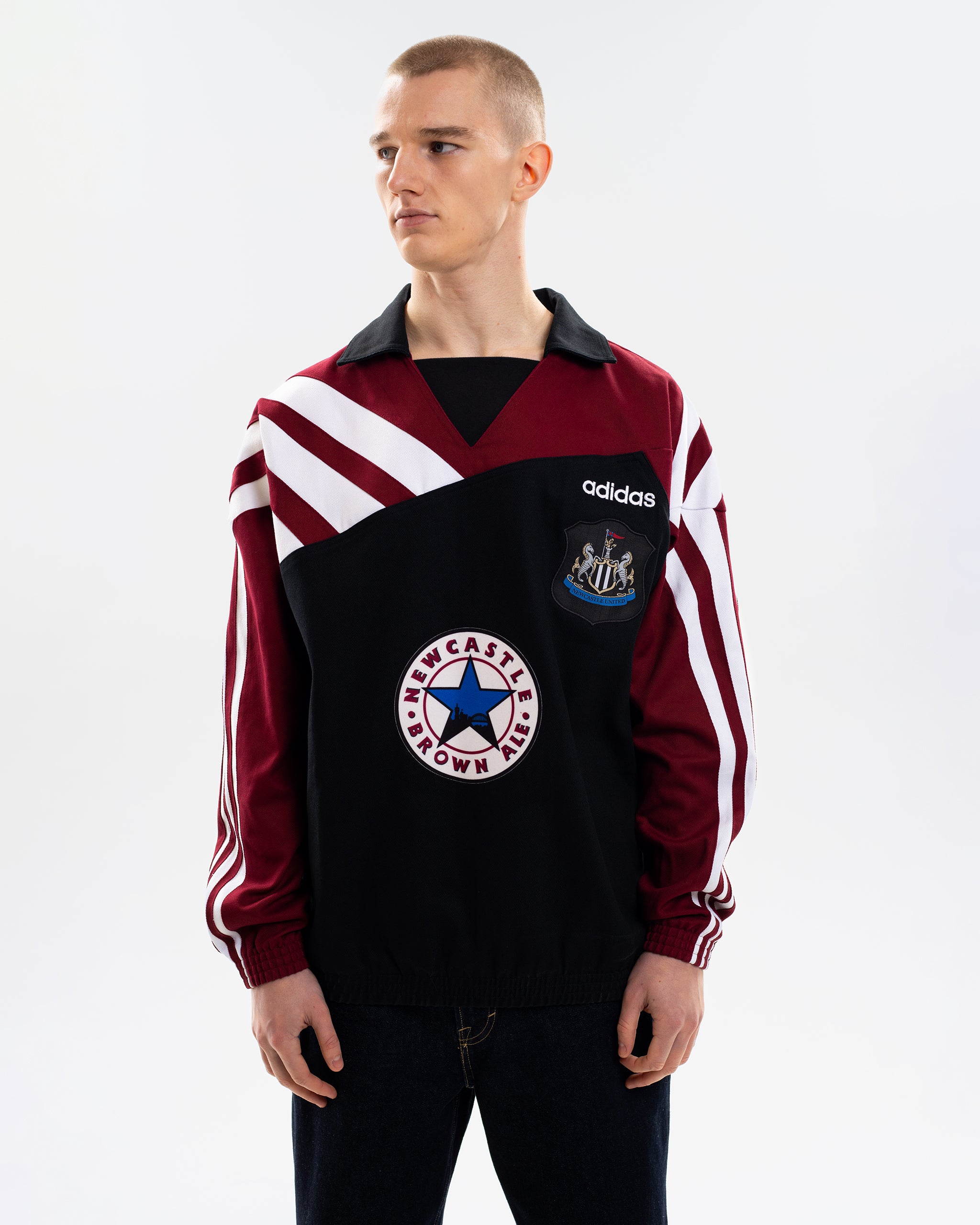 90s adidas ヴィンテージ ニューカッスル ドリルトップジャケット Newcastle United adidas 1995/96 Drill Top - Black/Burgundy: NUFC