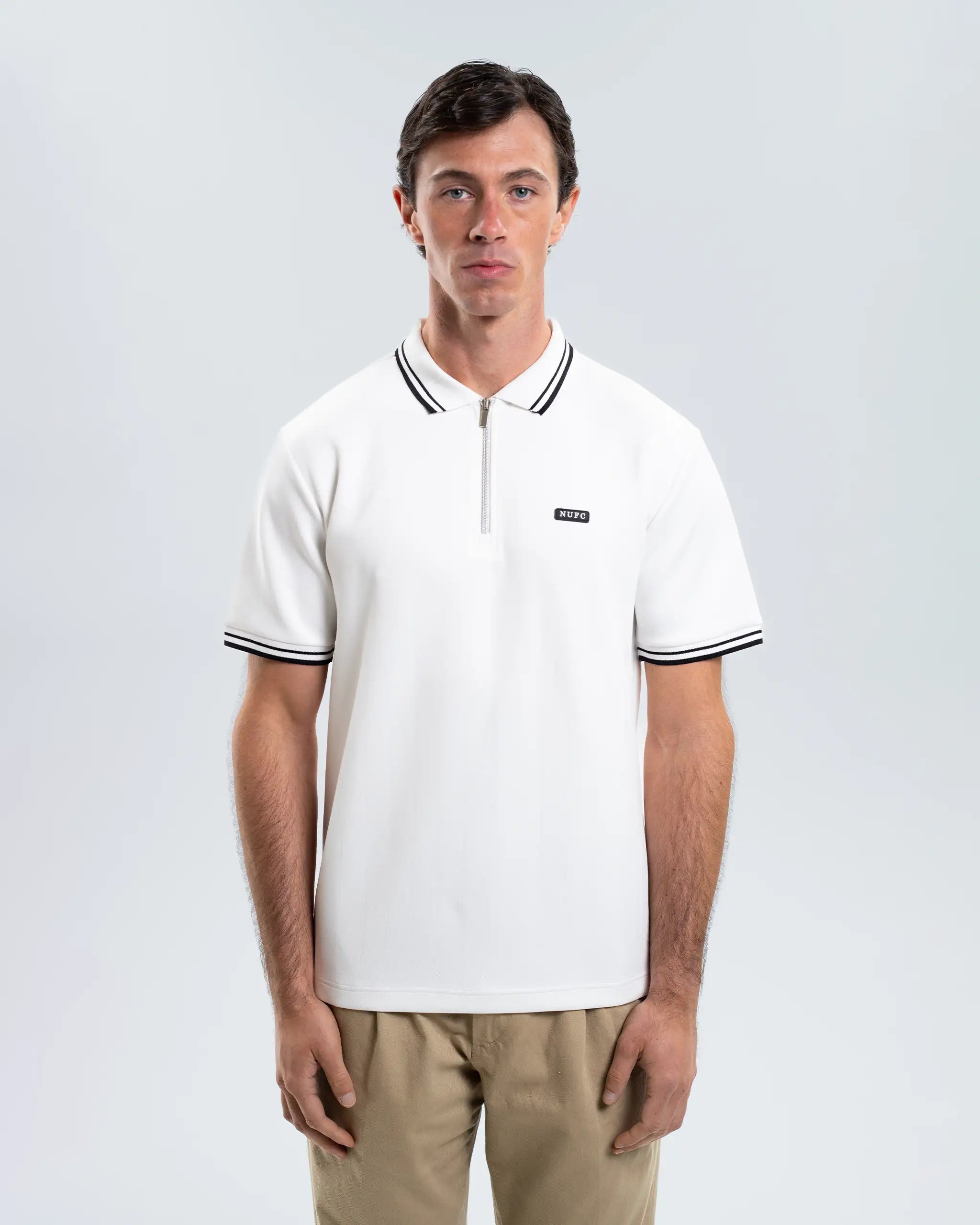 Newcastle United Men's Tonal Stripe White Polo Shirt