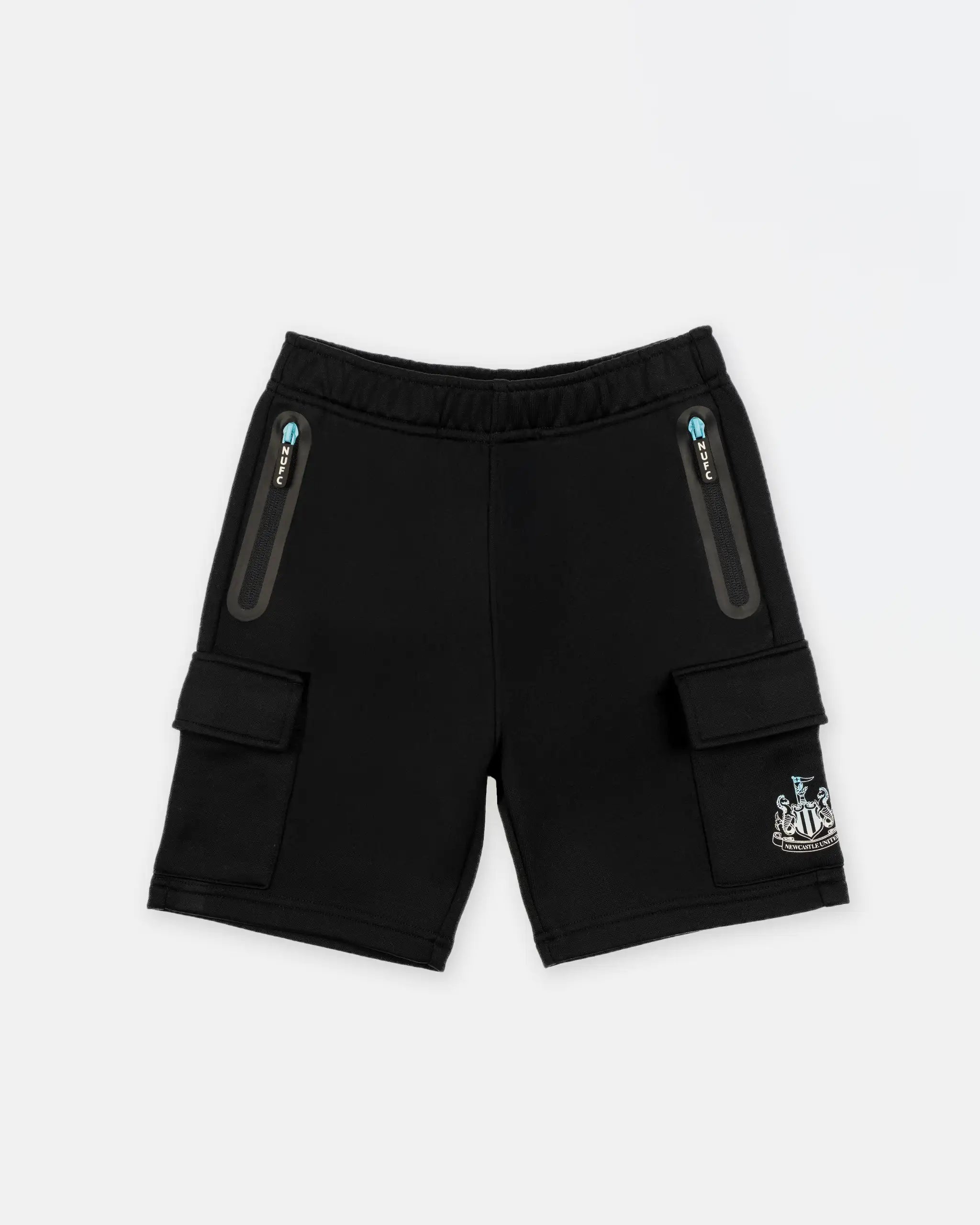 Newcastle United Boy's Black Cargo Shorts with Blue Ombre Crest