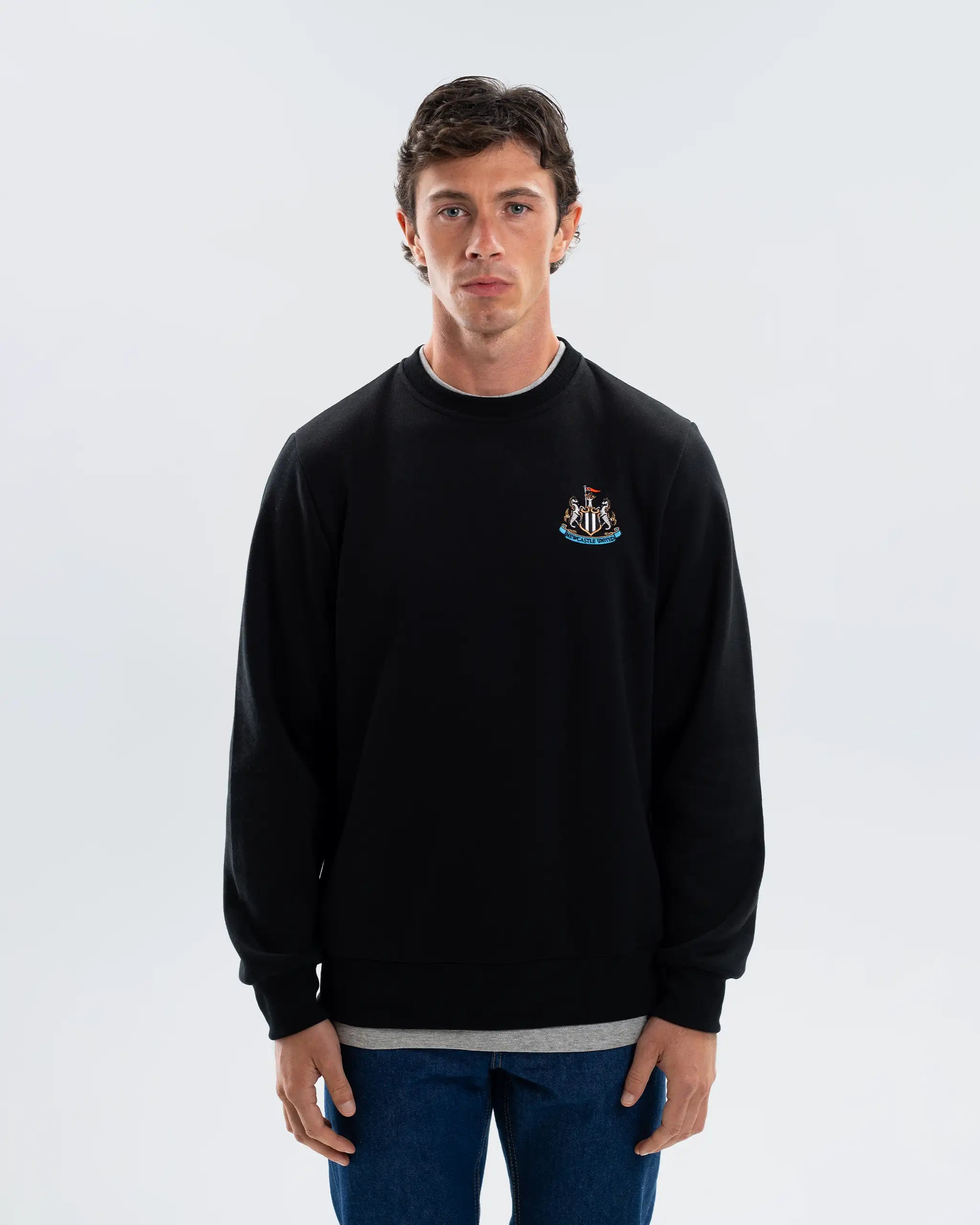 Newcastle United Men's Essentials Range Black Crew Neck Sweater