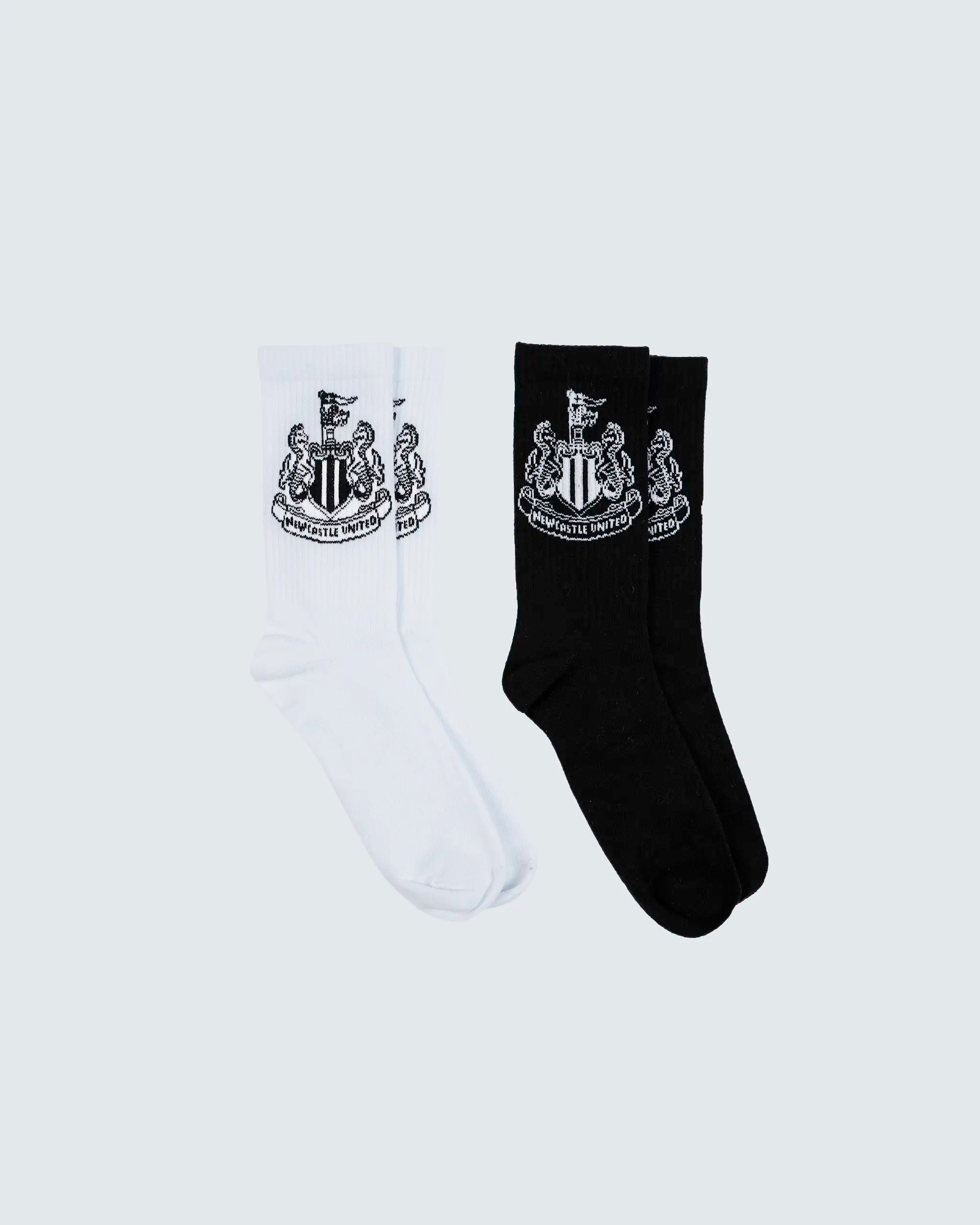 Newcastle United 2 Pack Black & White Crest Sports Socks