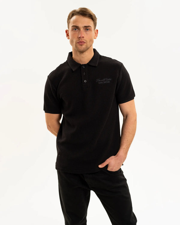 Newcastle United Men's Black Waffle Open Neck Polo Shirt