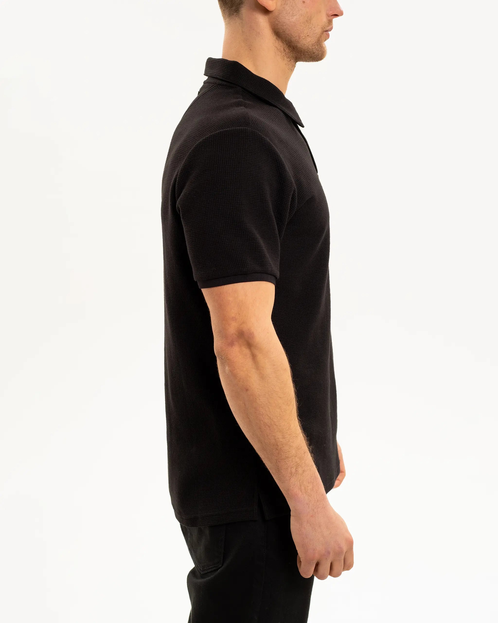 Newcastle United Men's Black Waffle Open Neck Polo Shirt