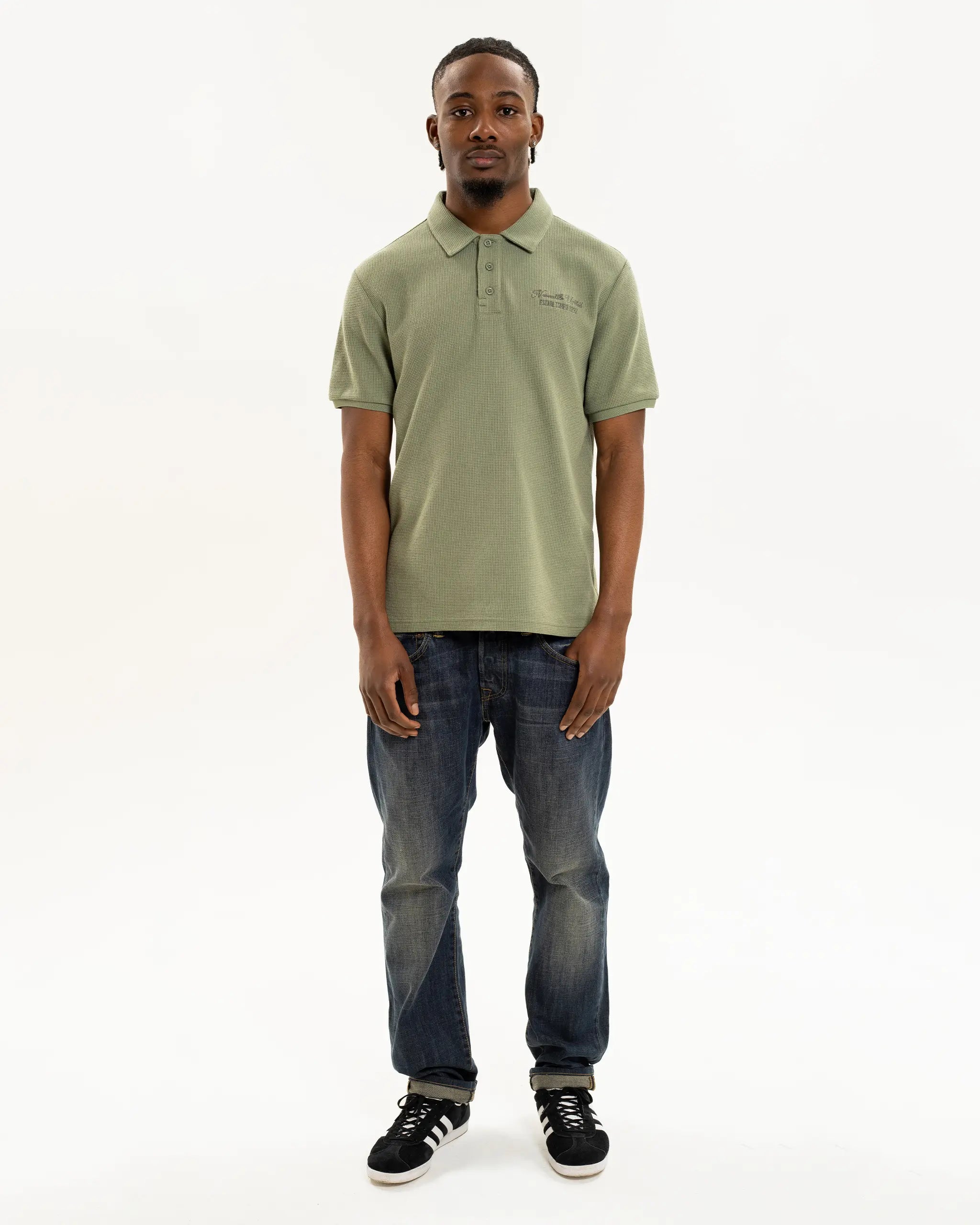 Newcastle United Men's Sage Waffle Open Neck Polo Shirt