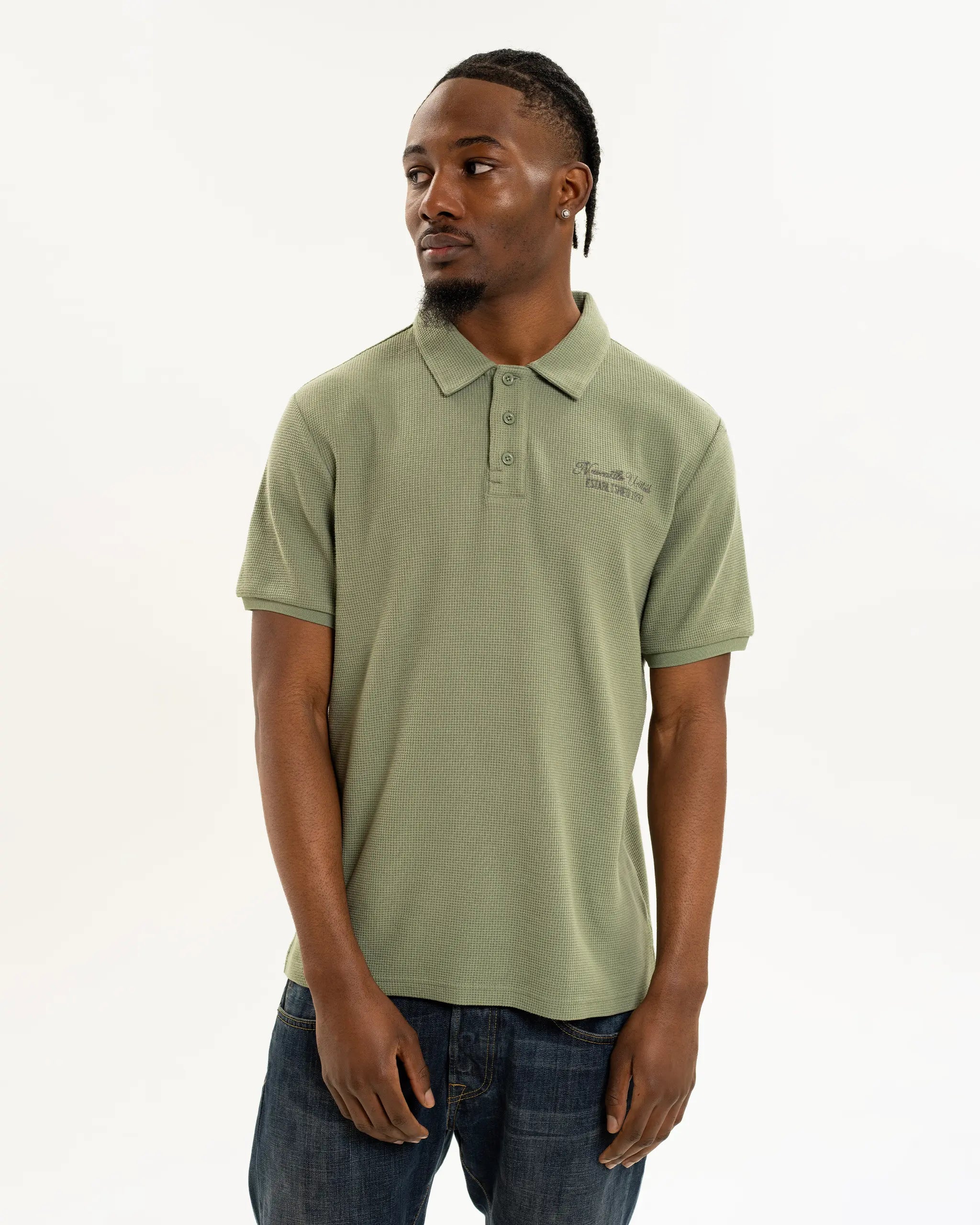 Newcastle United Men's Sage Waffle Open Neck Polo Shirt