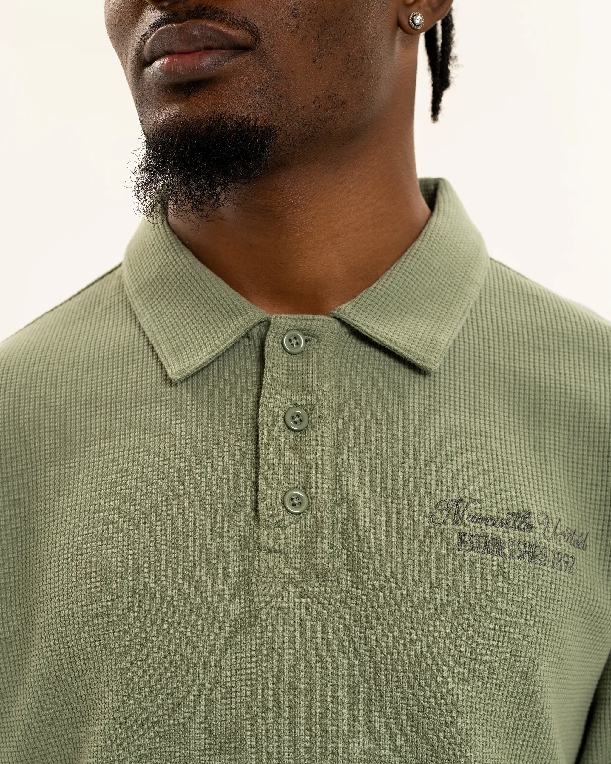 Newcastle United Men's Sage Waffle Open Neck Polo Shirt