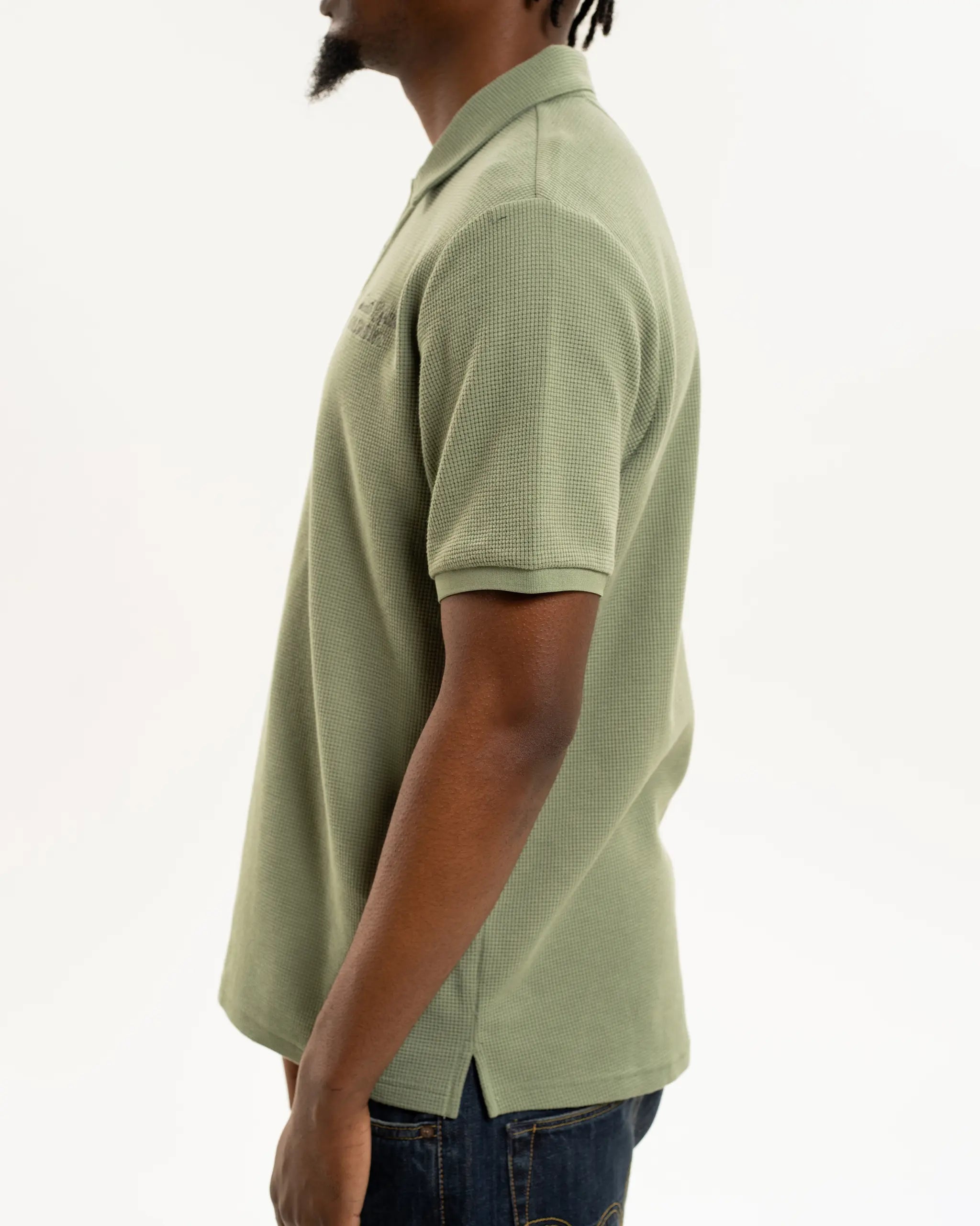 Newcastle United Men's Sage Waffle Open Neck Polo Shirt