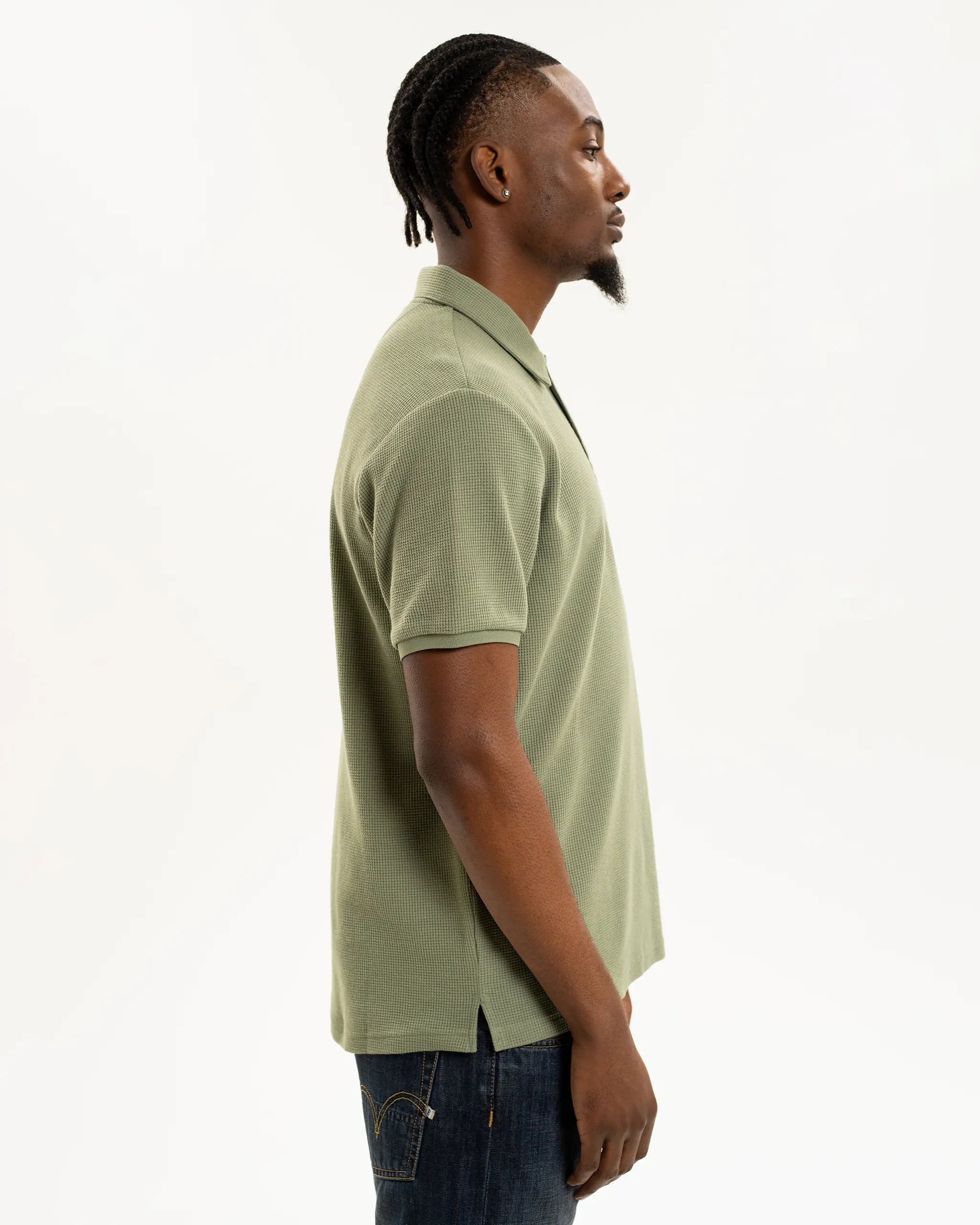 Newcastle United Men's Sage Waffle Open Neck Polo Shirt