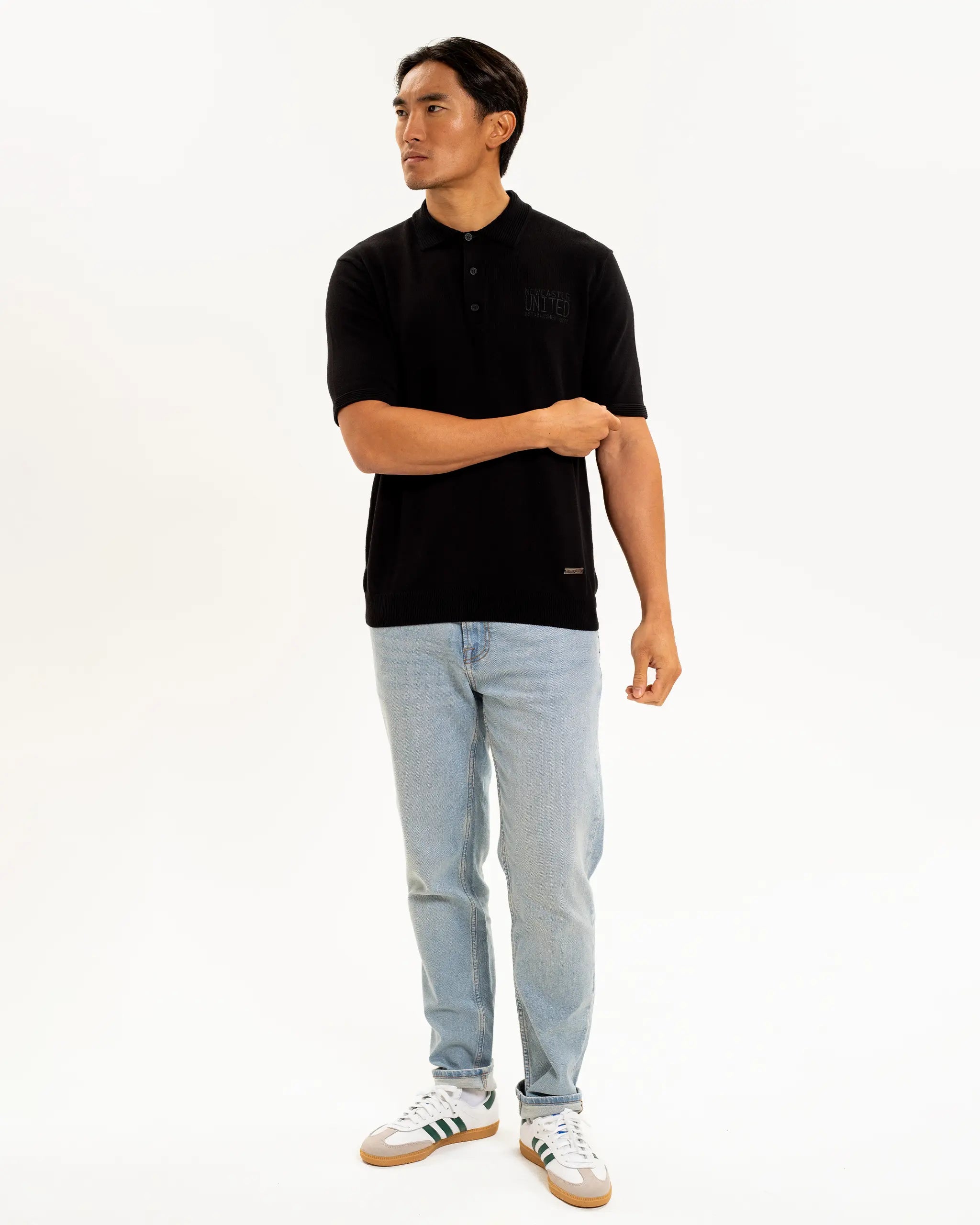 Newcastle United Men's Black V Neck Knitted Polo Shirt