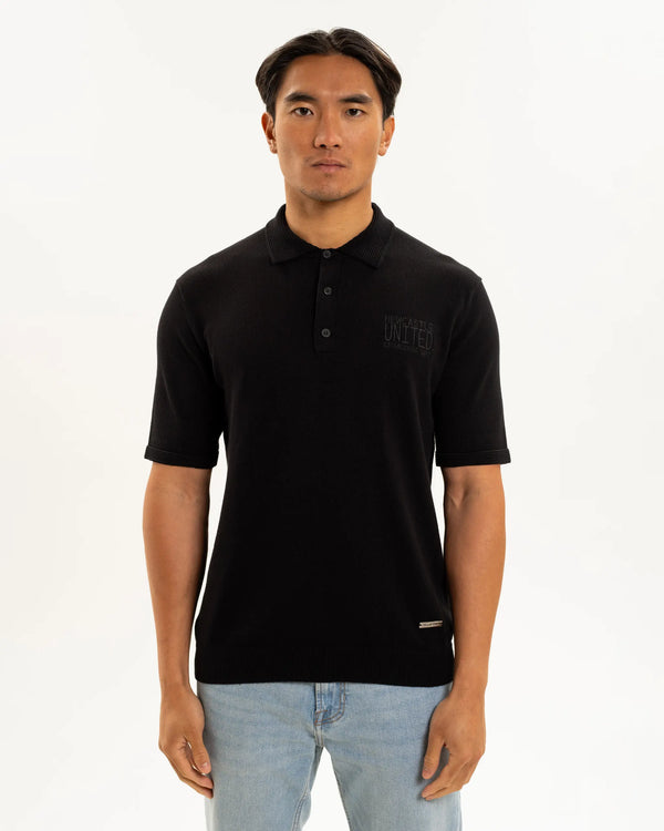 Newcastle United Men's Black V Neck Knitted Polo Shirt