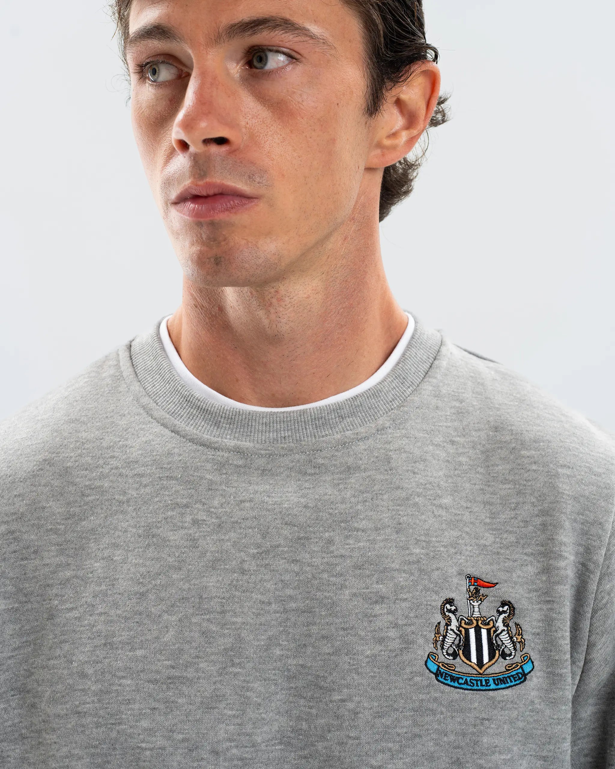 Newcastle United Men's Essentials Range Grey Crew Neck Sweater