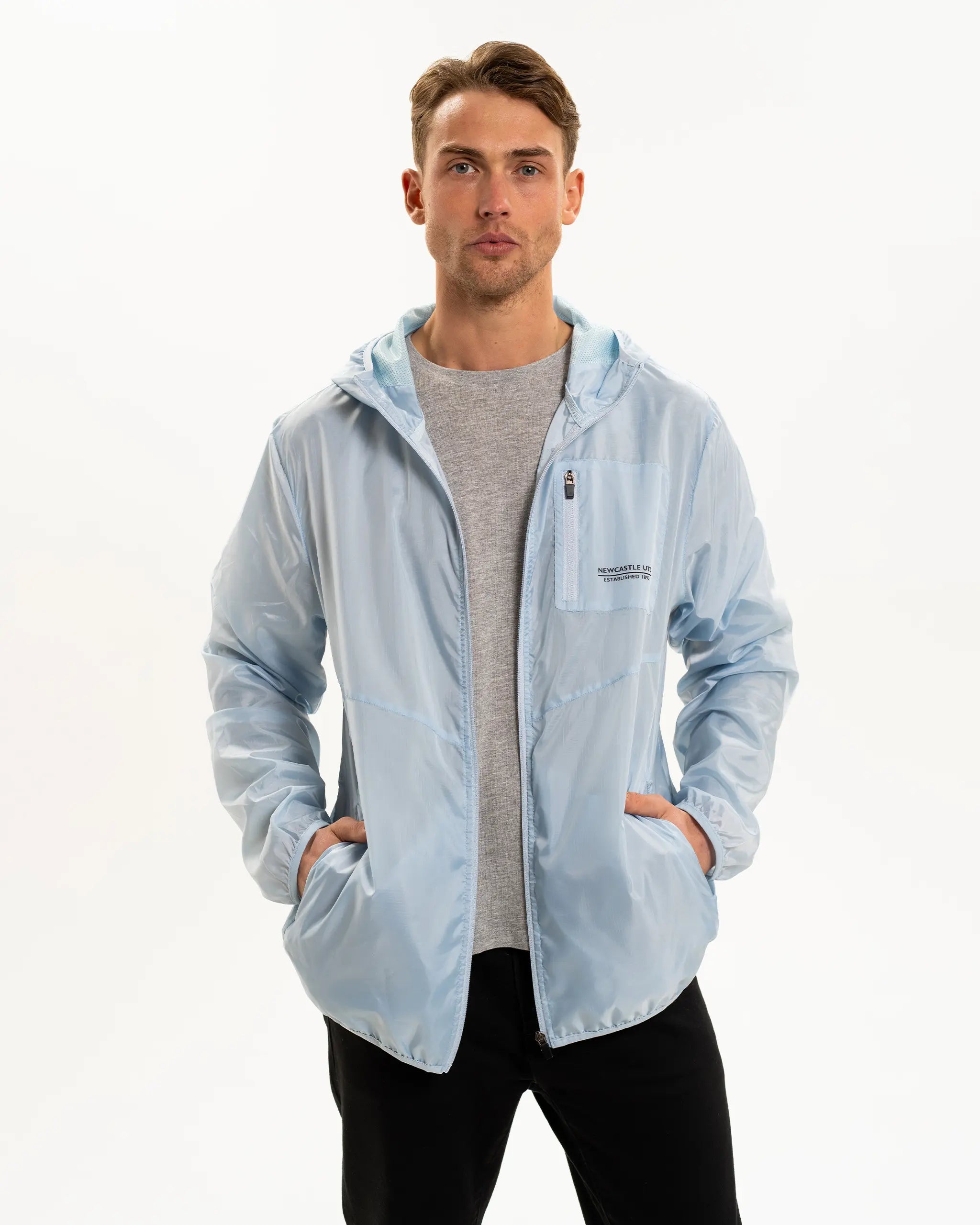 Newcastle United Men's Lightweight Light Blue Hooded Jacket
