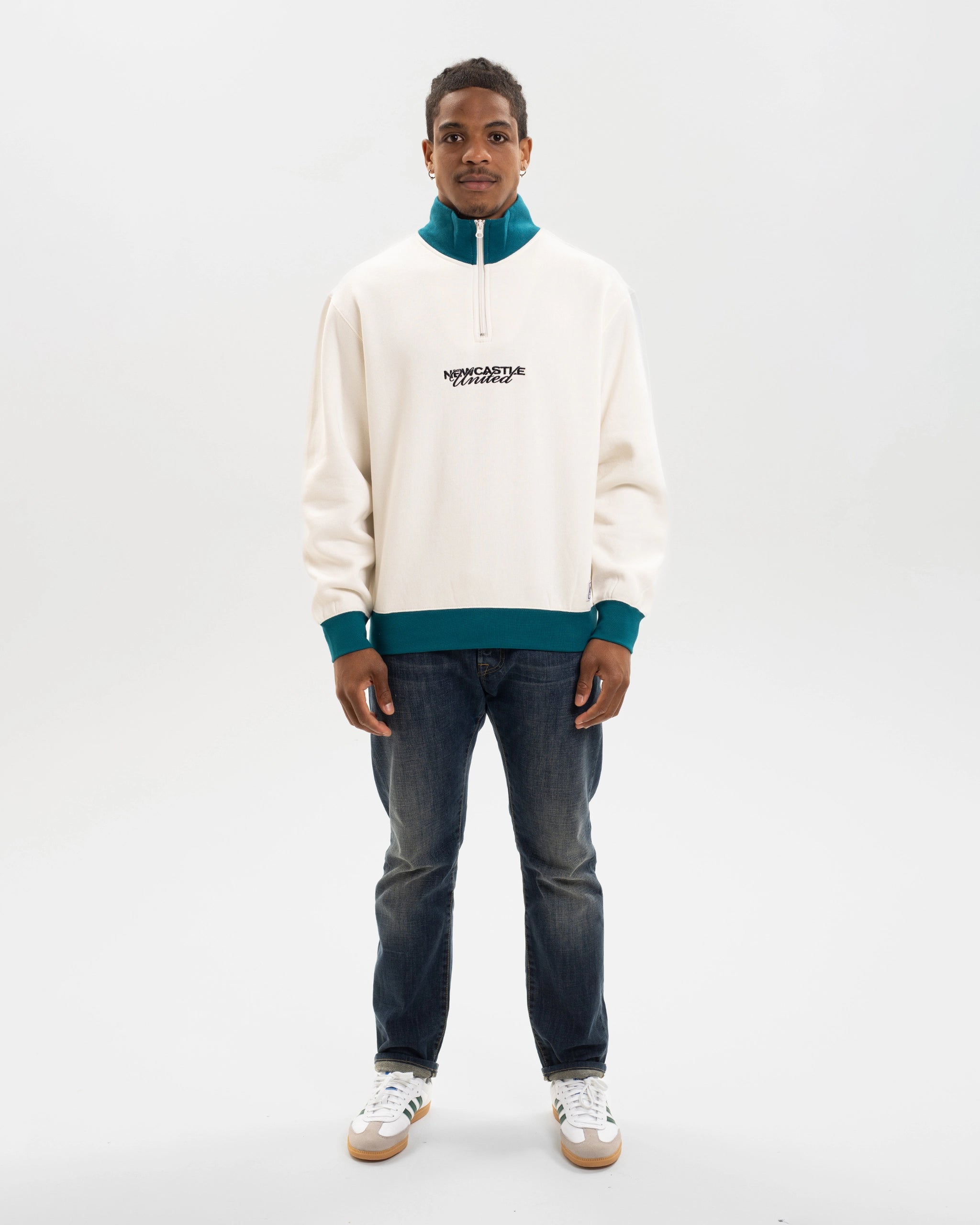 Newcastle United Graphic Off-White Contrast Quarter Zip Sweater