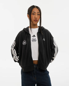 Newcastle United adidas Women's Essentials 3-Stripes French Terry Full-Zip Black Hoodie
