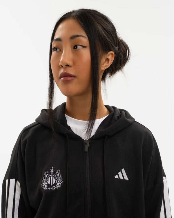 Newcastle United adidas Women's Essentials 3-Stripes French Terry Full-Zip Black Hoodie