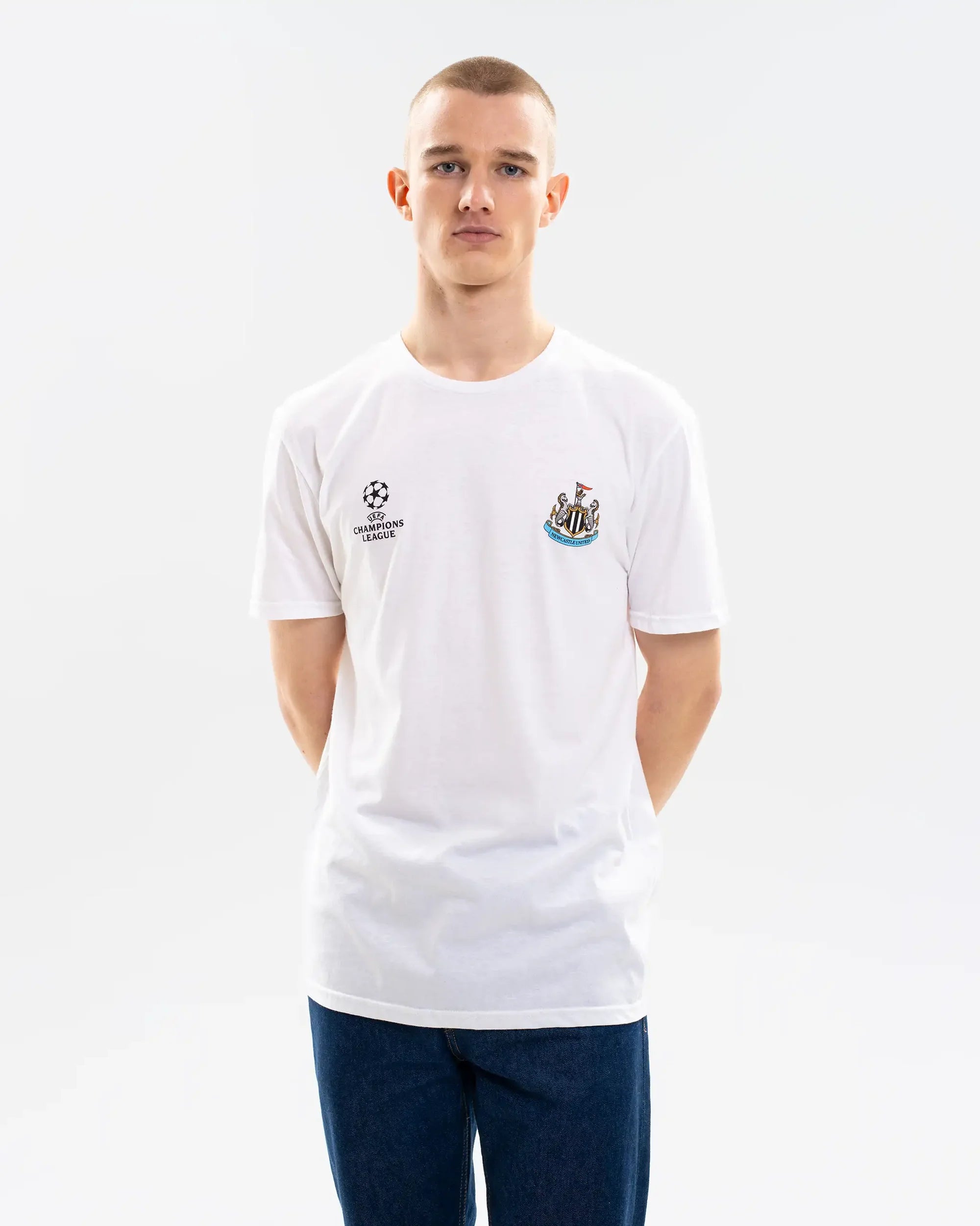 Newcastle United Champions League White T-Shirt & Bottle Bundle