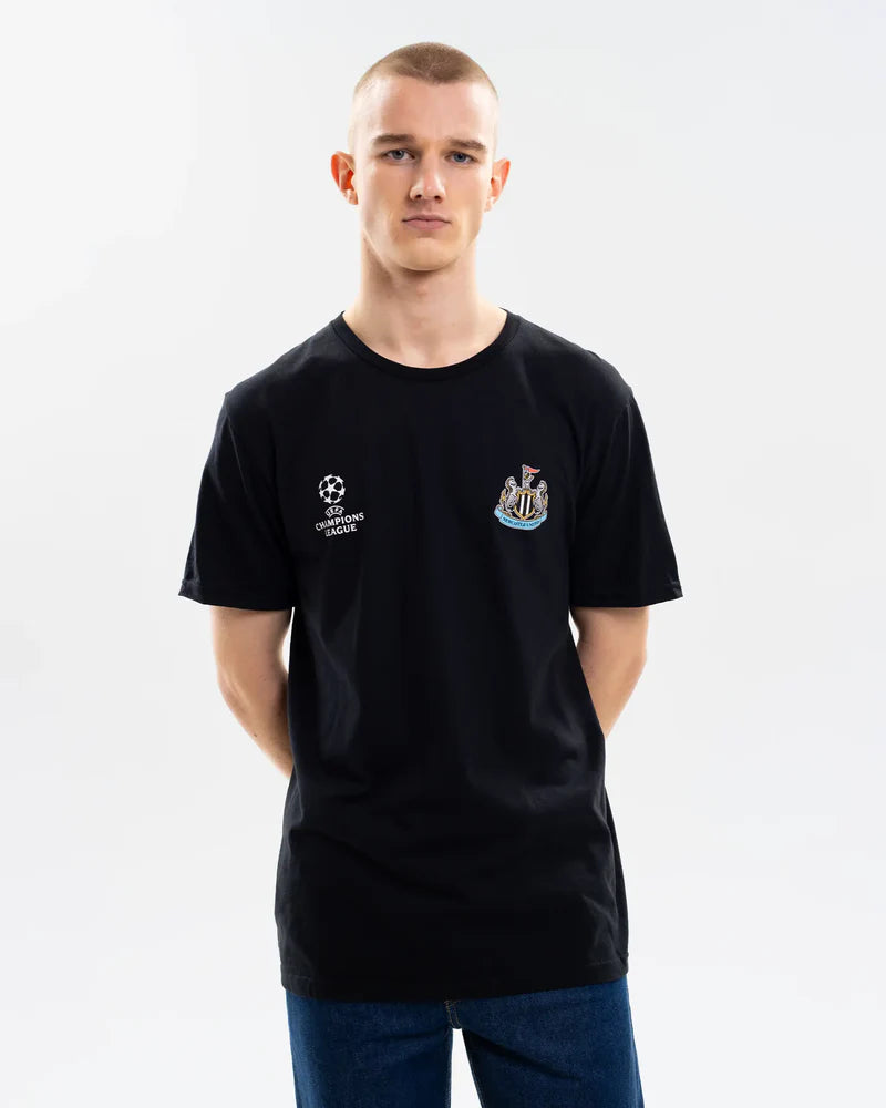 Newcastle United Champions League Black T-Shirt & Bottle Bundle