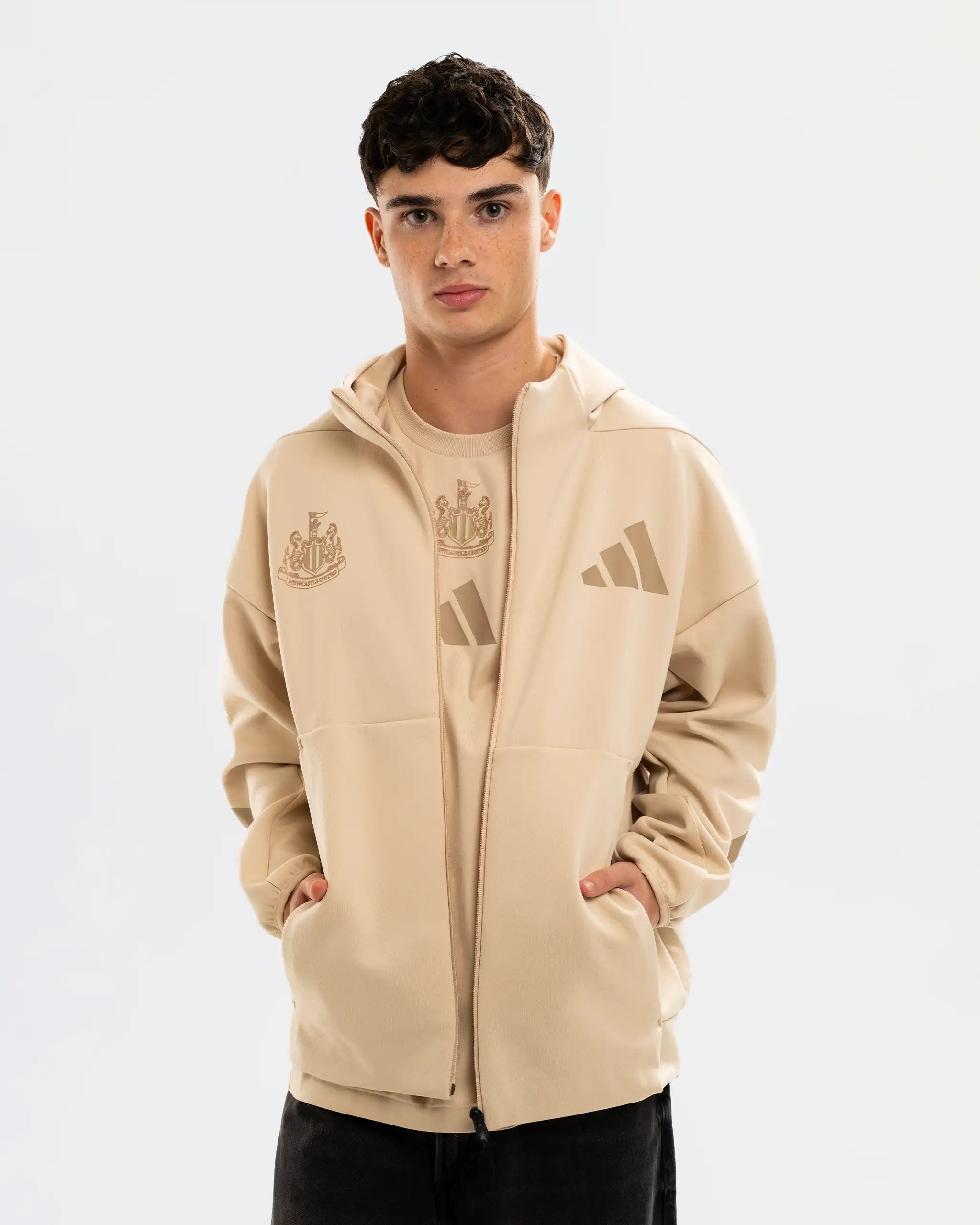 Newcastle United adidas Z.N.E Men's Beige Zip Up Hoodie