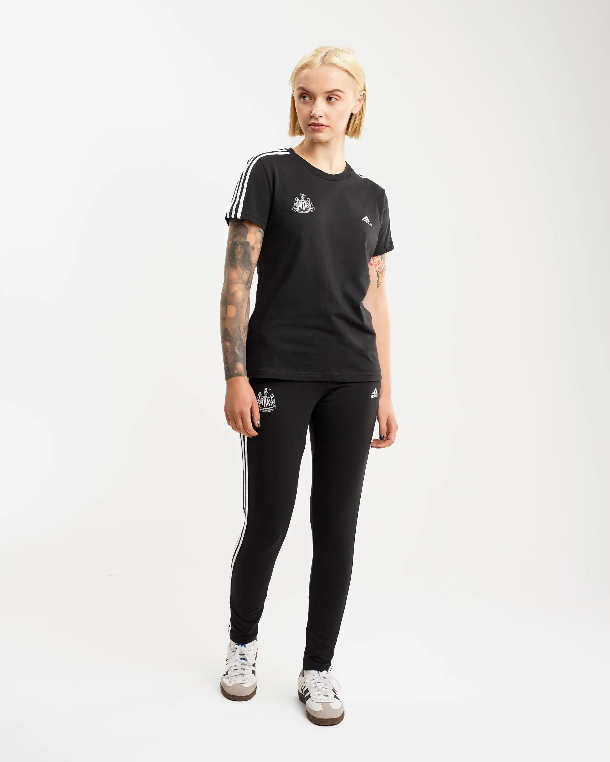 Newcastle United adidas Women's Essentials Slim 3-Stripes Black T-Shirt