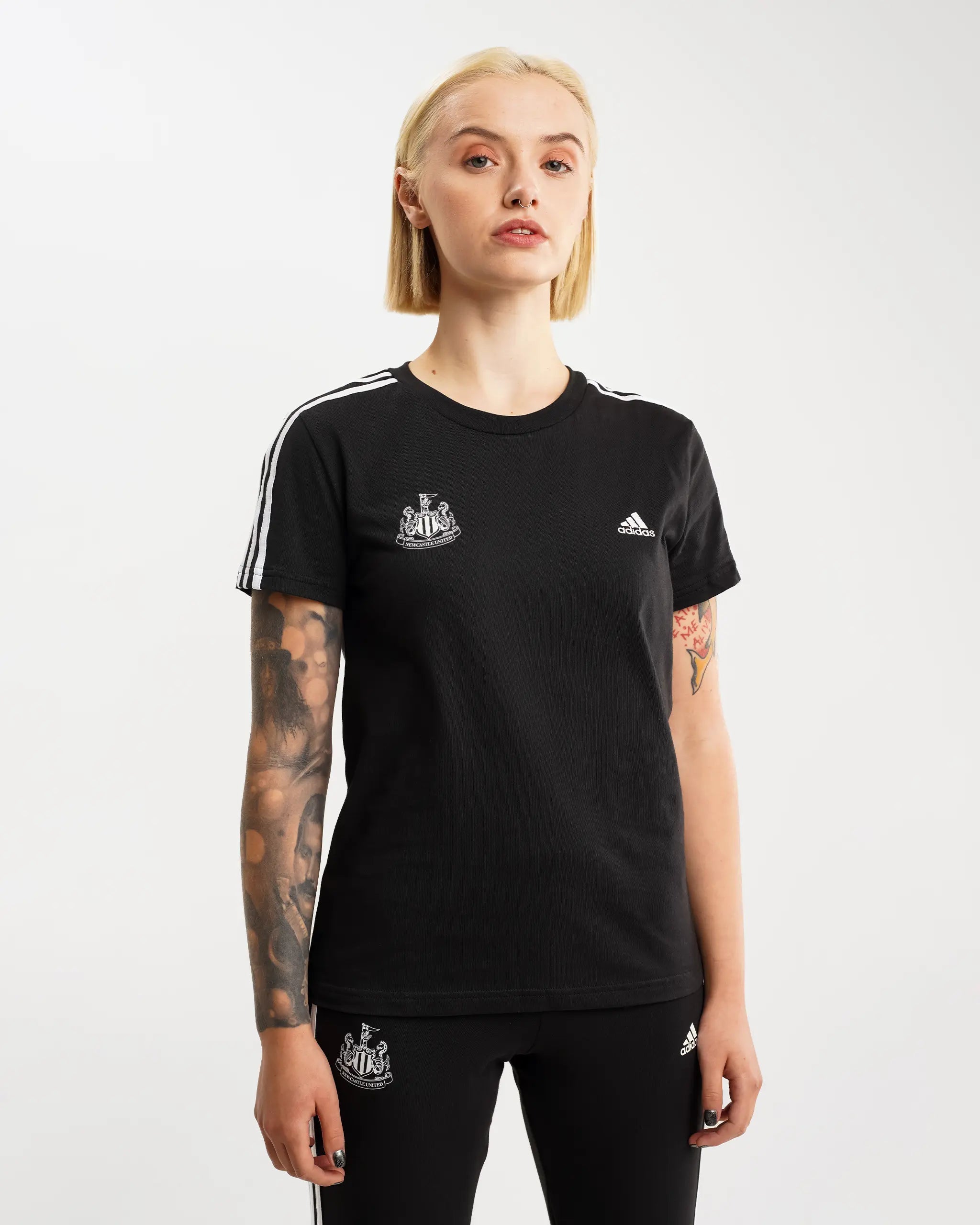 Newcastle United adidas Women's Essentials Slim 3-Stripes Black T-Shirt