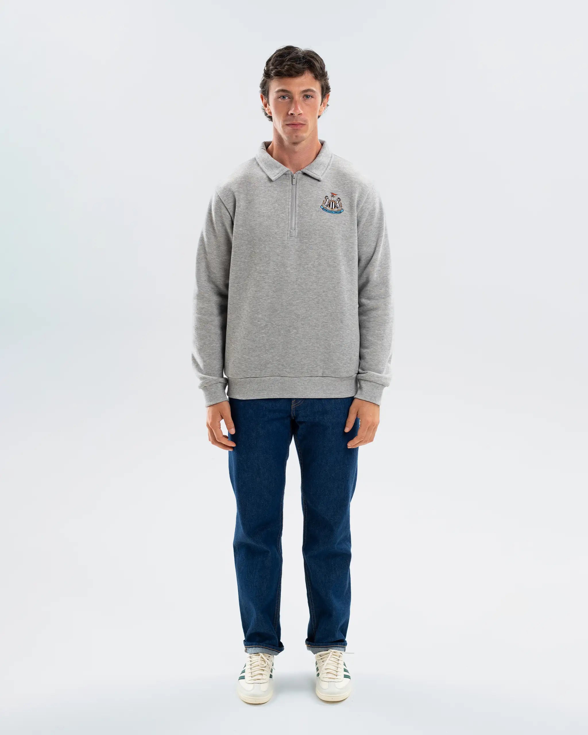 Newcastle United Men's Essentials Range Grey 1/4 Zip Sweater