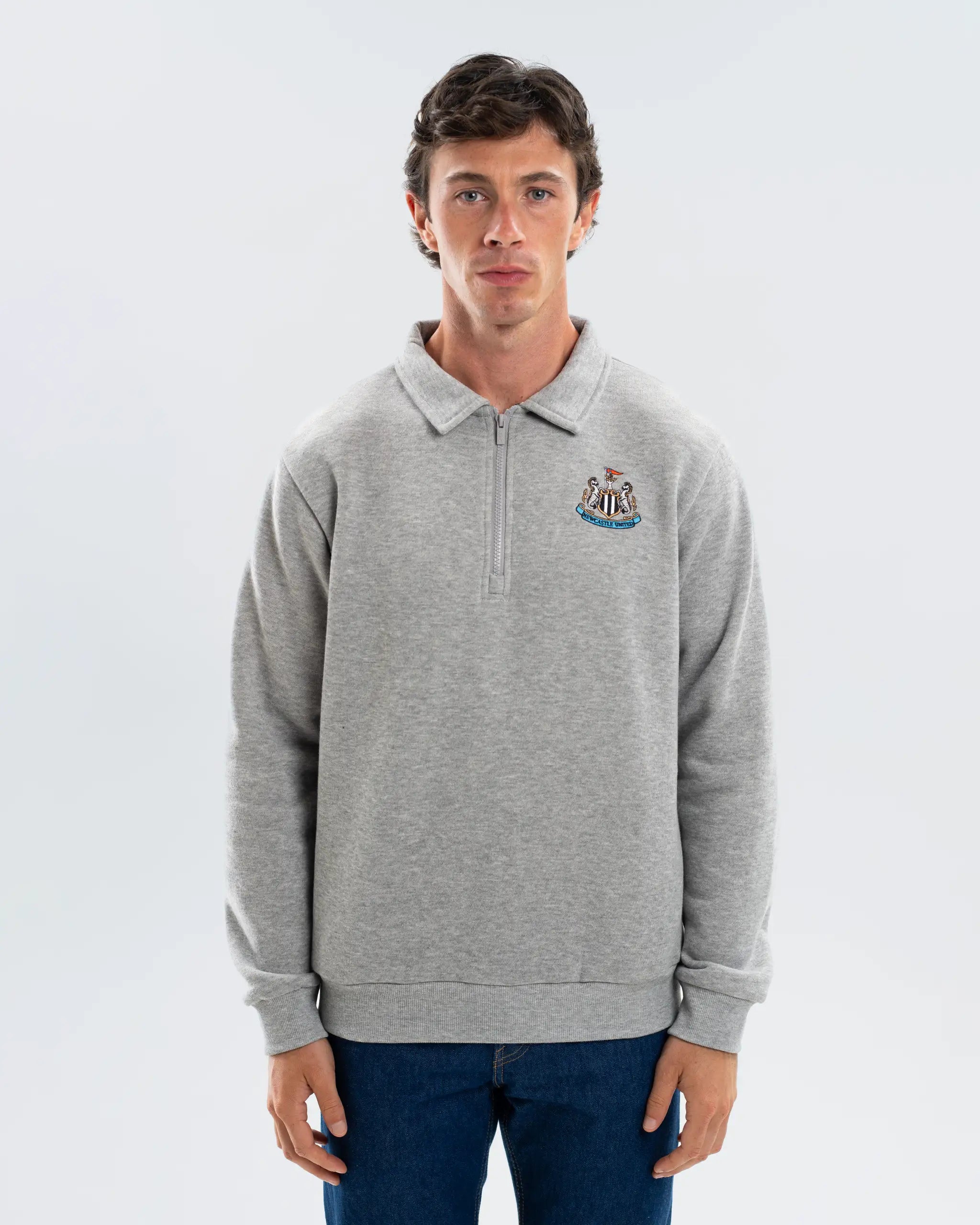Newcastle United Men's Essentials Range Grey 1/4 Zip Sweater