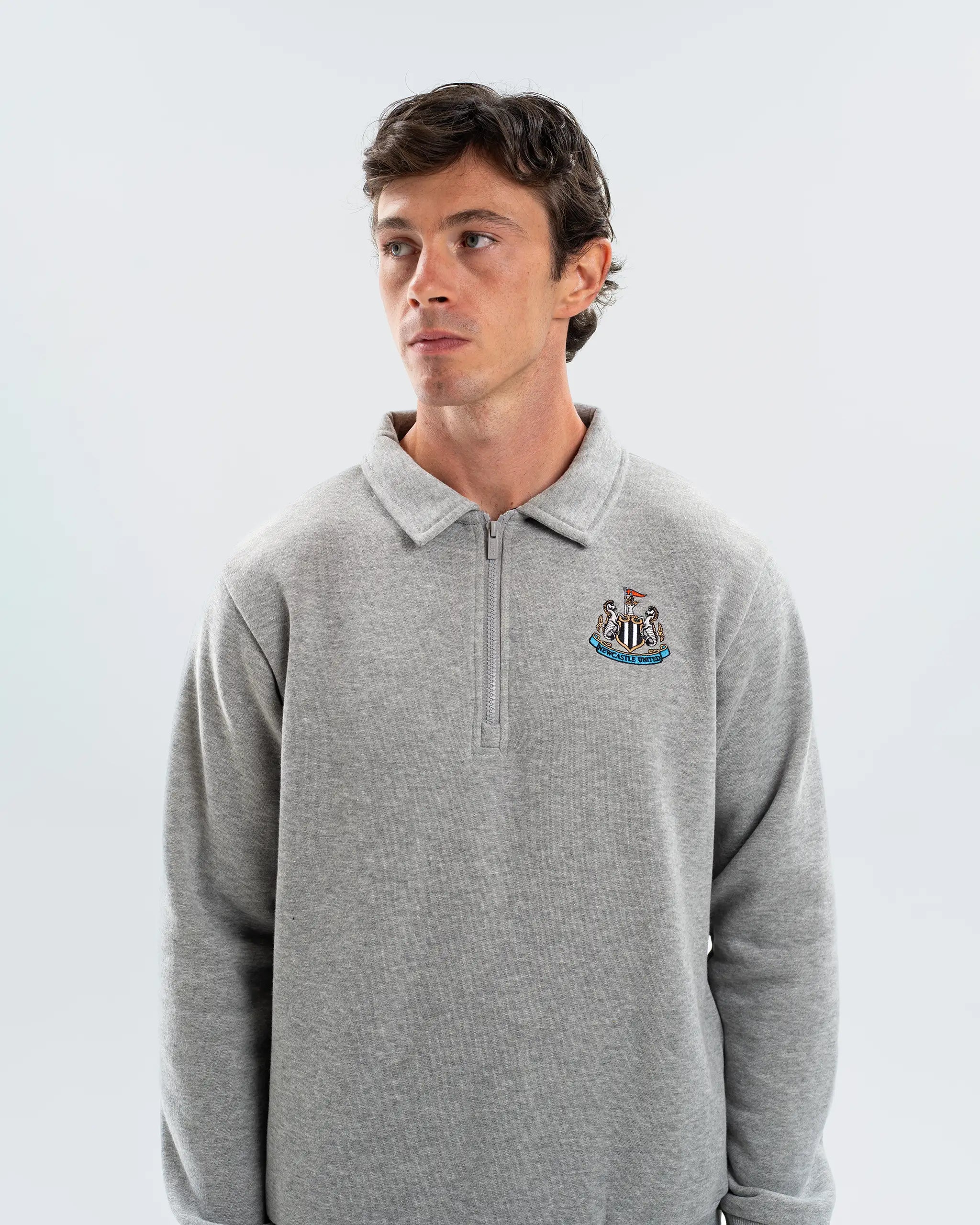 Newcastle United Men's Essentials Range Grey 1/4 Zip Sweater