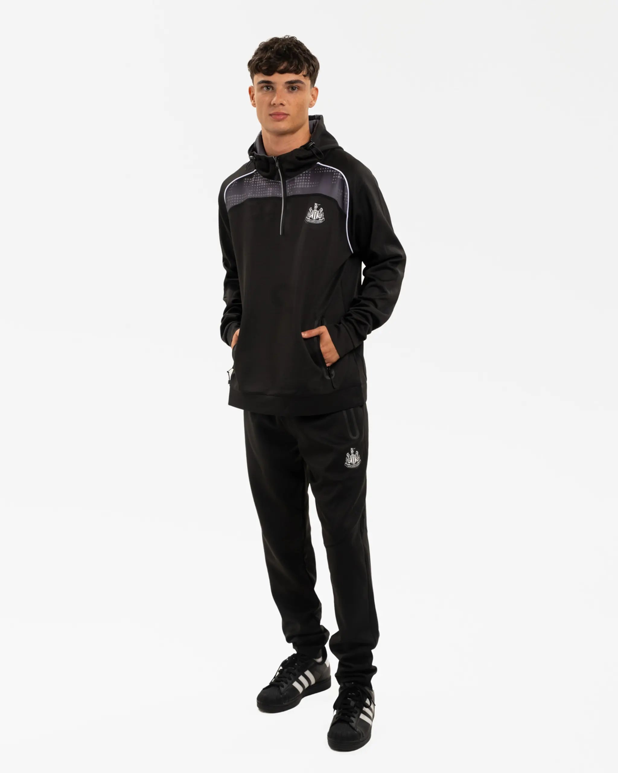 Newcastle United Men's Black Tech Poly 1/4 Zip Hoodie