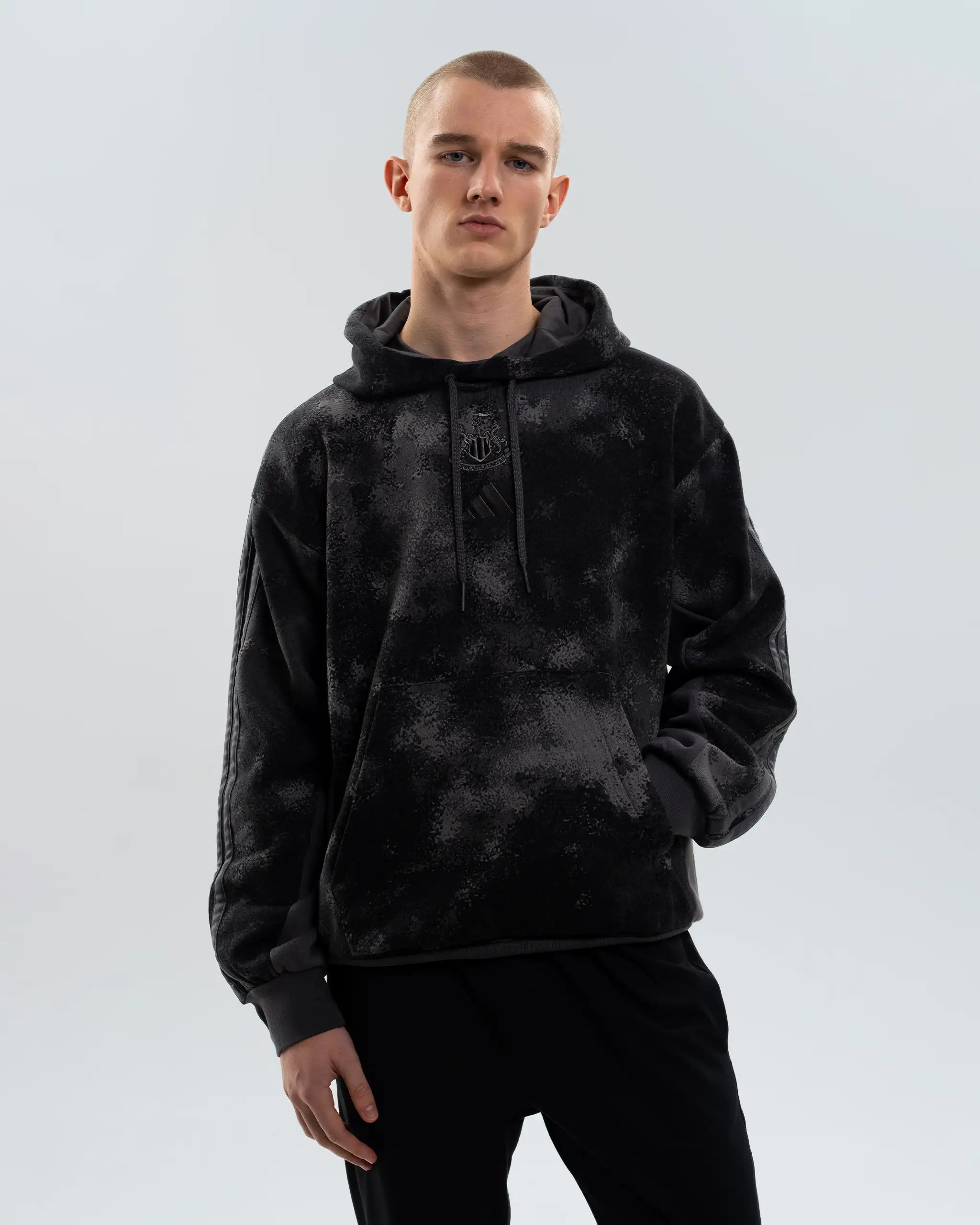 Newcastle United adidas Men's Grey Multi 3-Stripe Hoodie