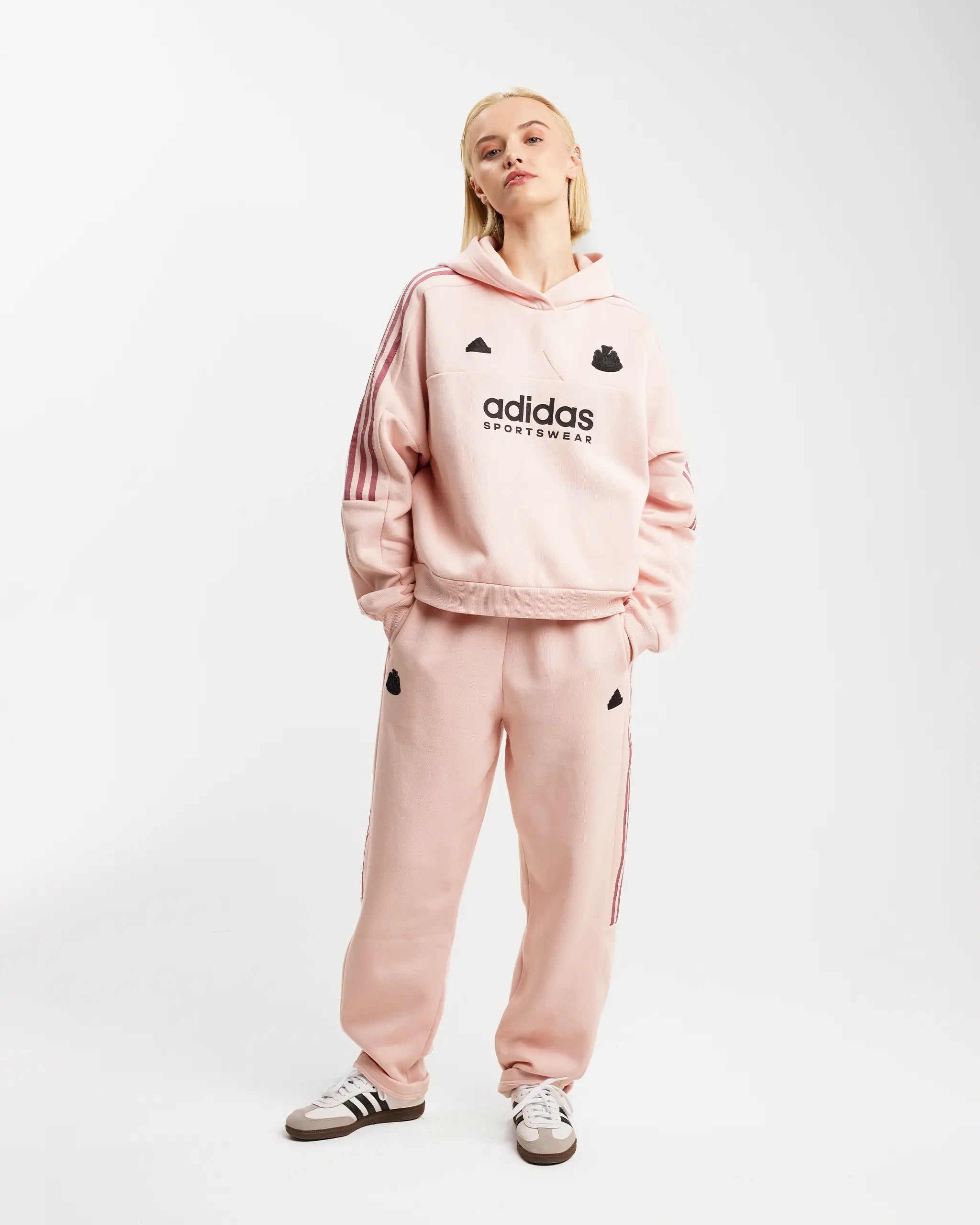 Newcastle United adidas Women s Tiro Cut 3 Stripes Pink Fleece Hoodie