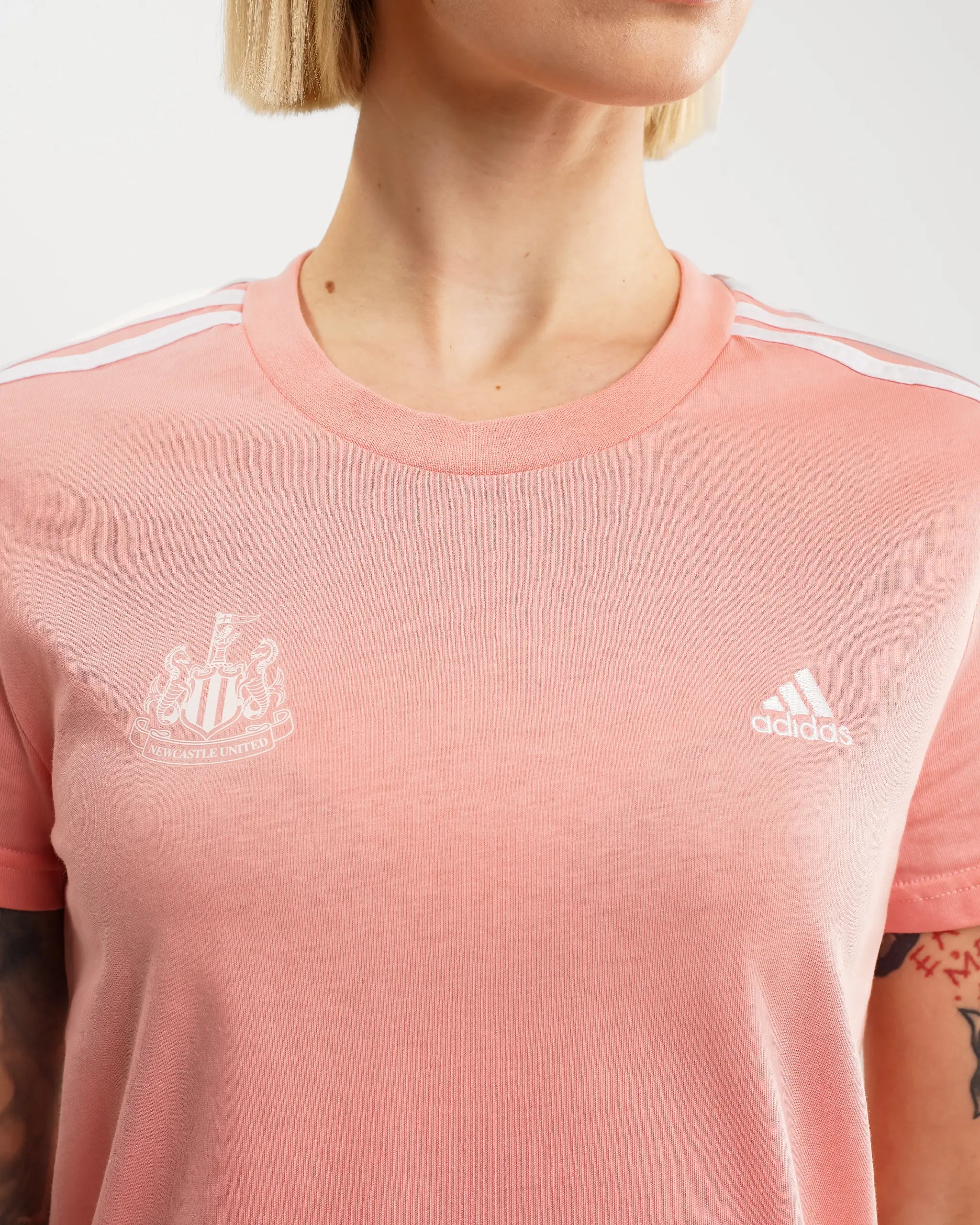 Adidas 3 stripe t shirt women's pink online