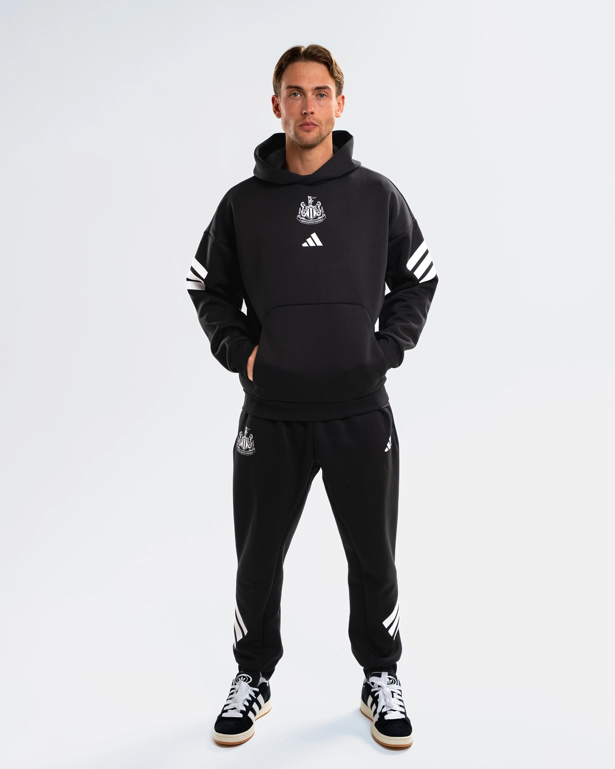 Newcastle United adidas Men's Black 3-Stripe Hoodie