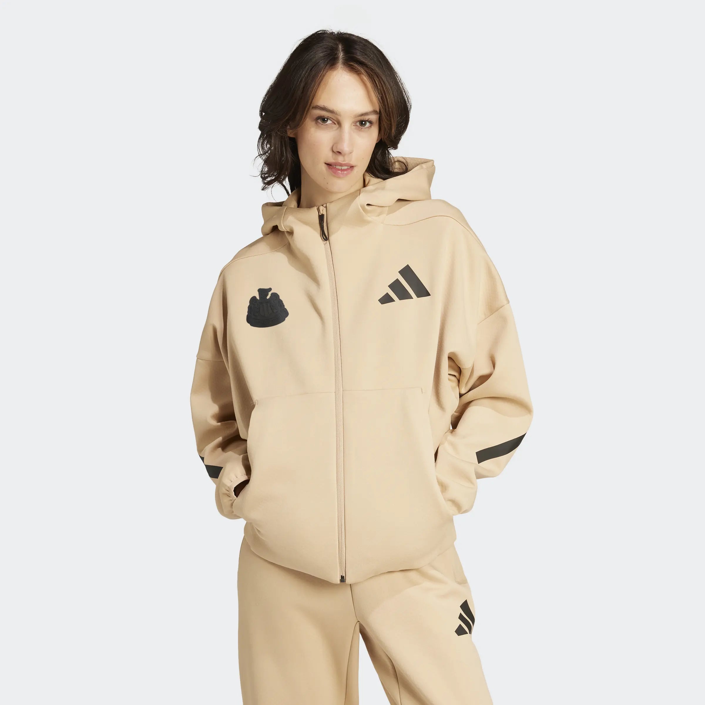 Newcastle United adidas Women's Z.N.E. Beige Full Zip Hoodie