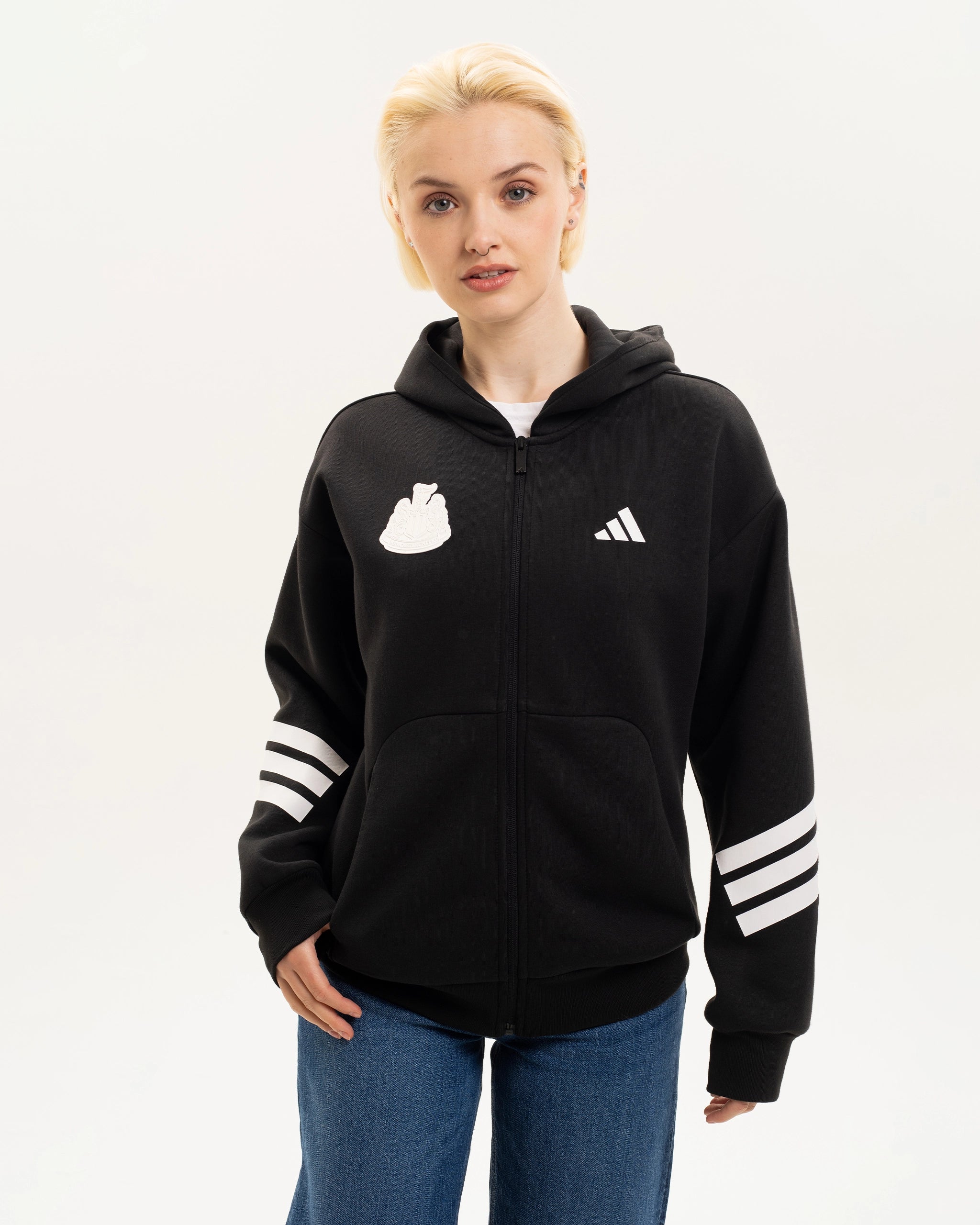 Newcastle United adidas Women's 3-Stripe Black Full Zip Hoodie