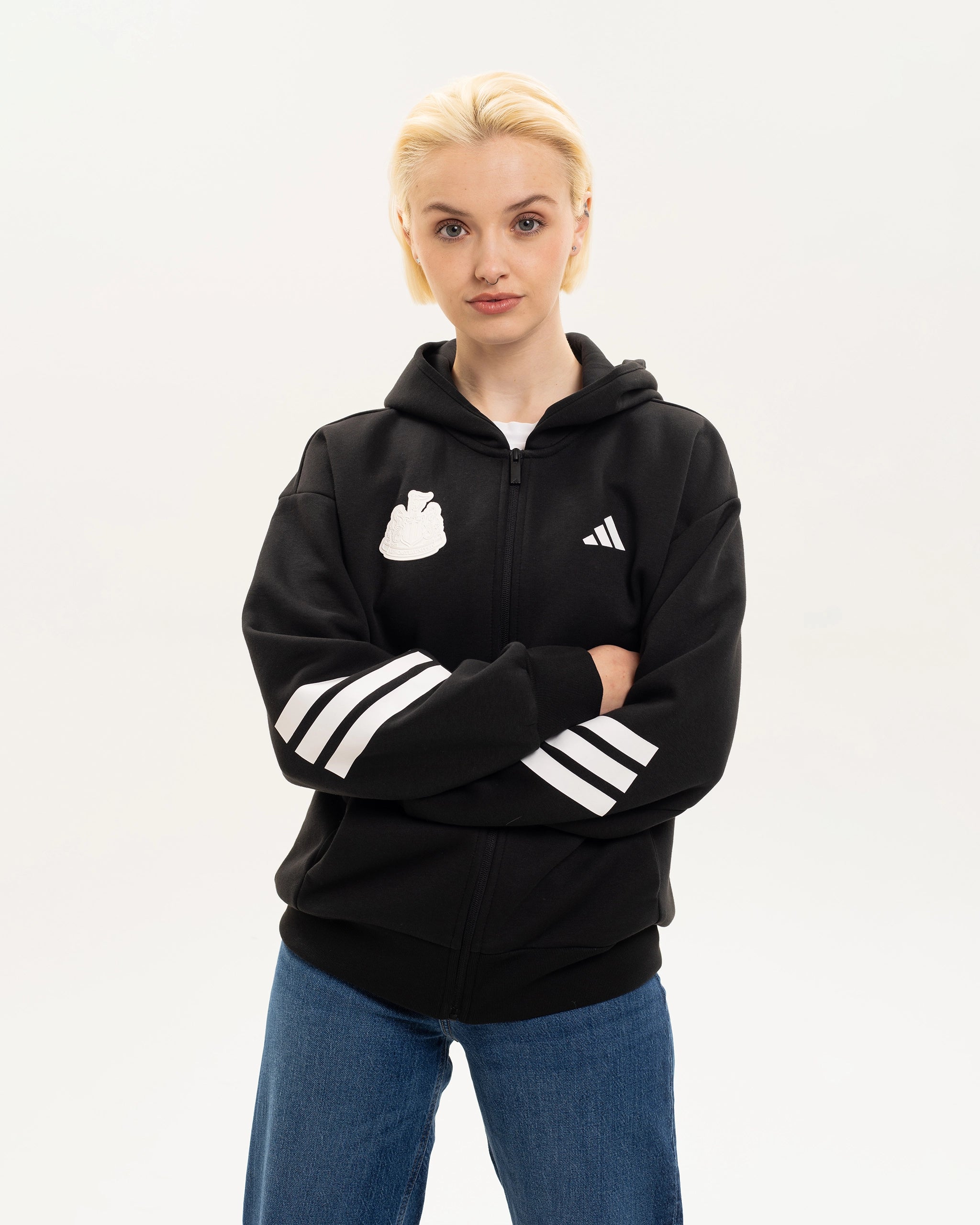 Newcastle United adidas Women's 3-Stripe Black Full Zip Hoodie