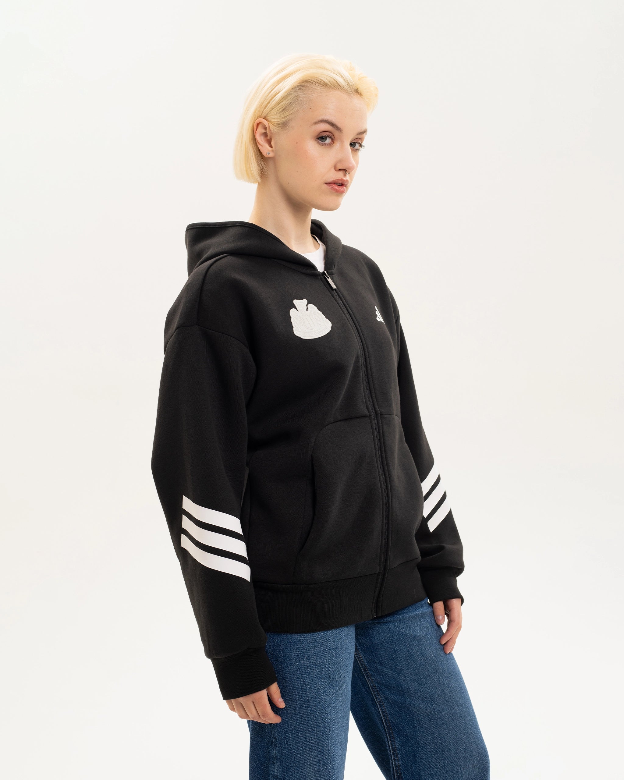 Newcastle United adidas Women's 3-Stripe Black Full Zip Hoodie