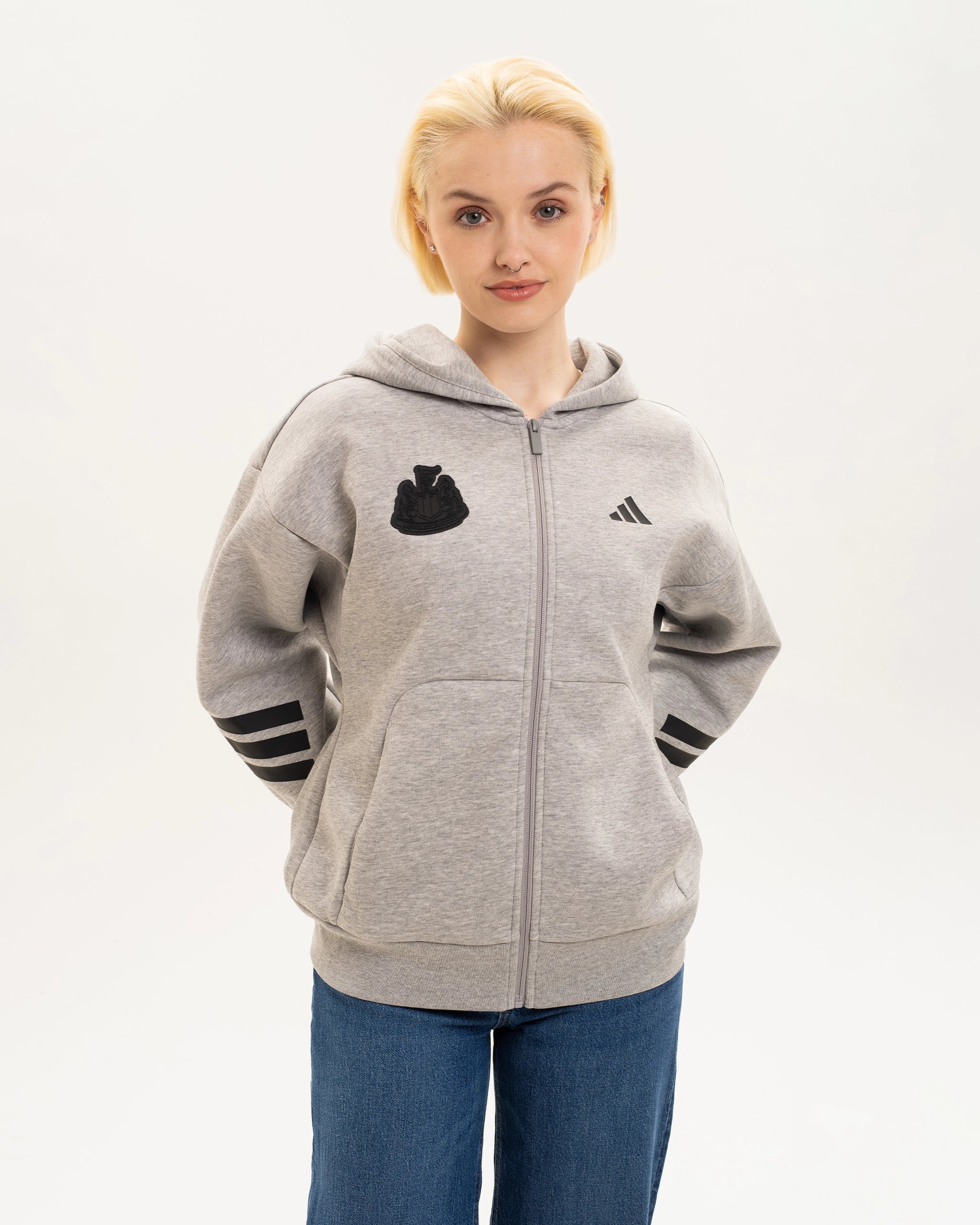 Newcastle United adidas Women's 3-Stripe Grey Full Zip Hoodie