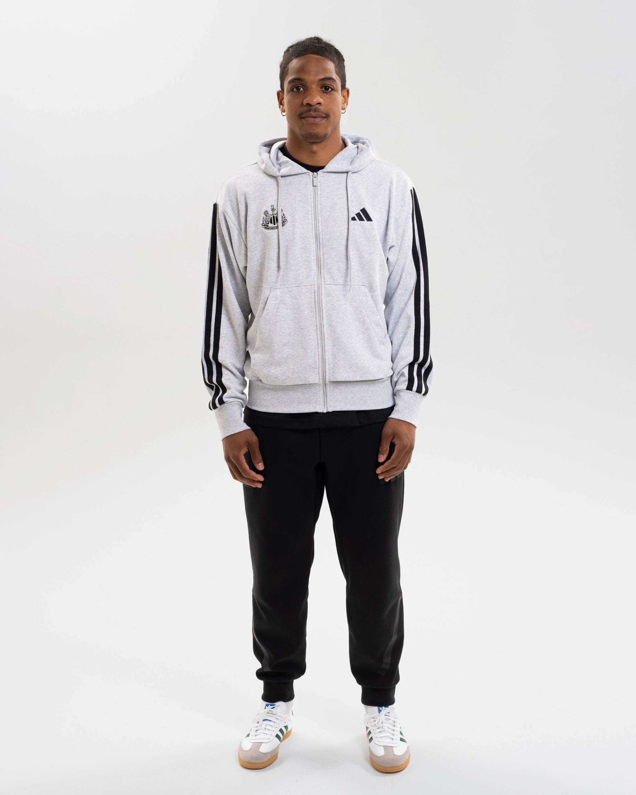 Newcastle United adidas Men's 3-Stripe Light Grey Full Zip Hoodie