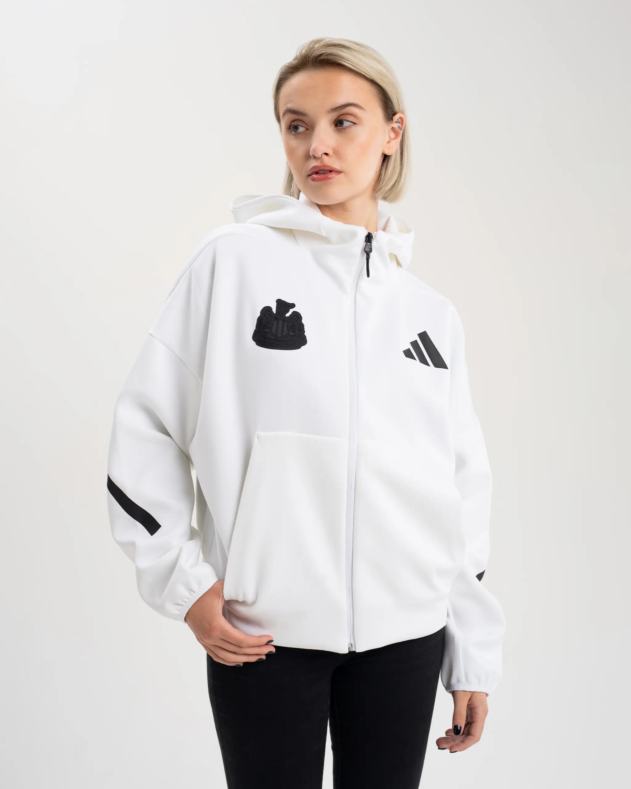 Newcastle United adidas Women s Z.N.E. White Full Zip Hoodie