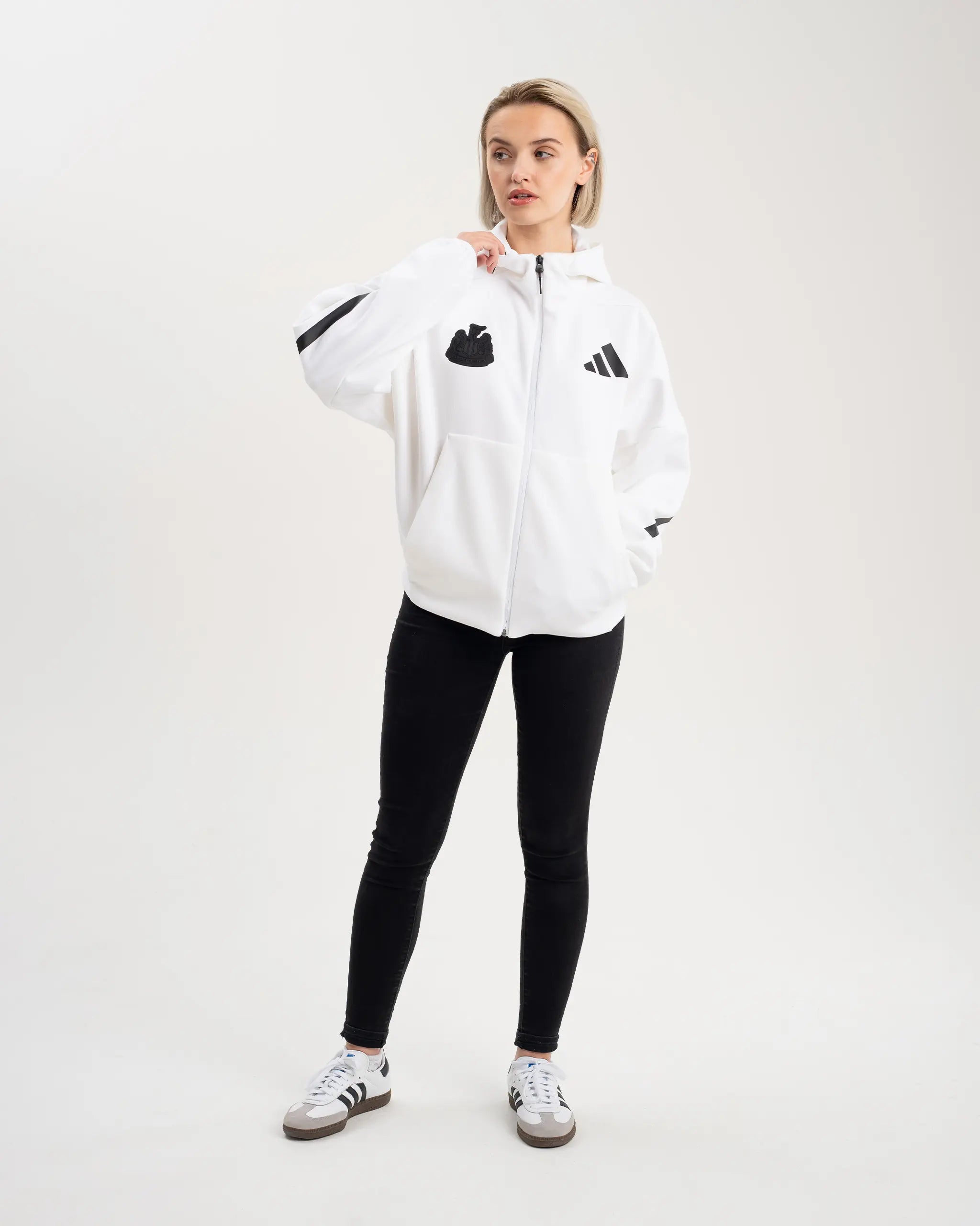 Newcastle United adidas Women's Z.N.E. White Full Zip Hoodie