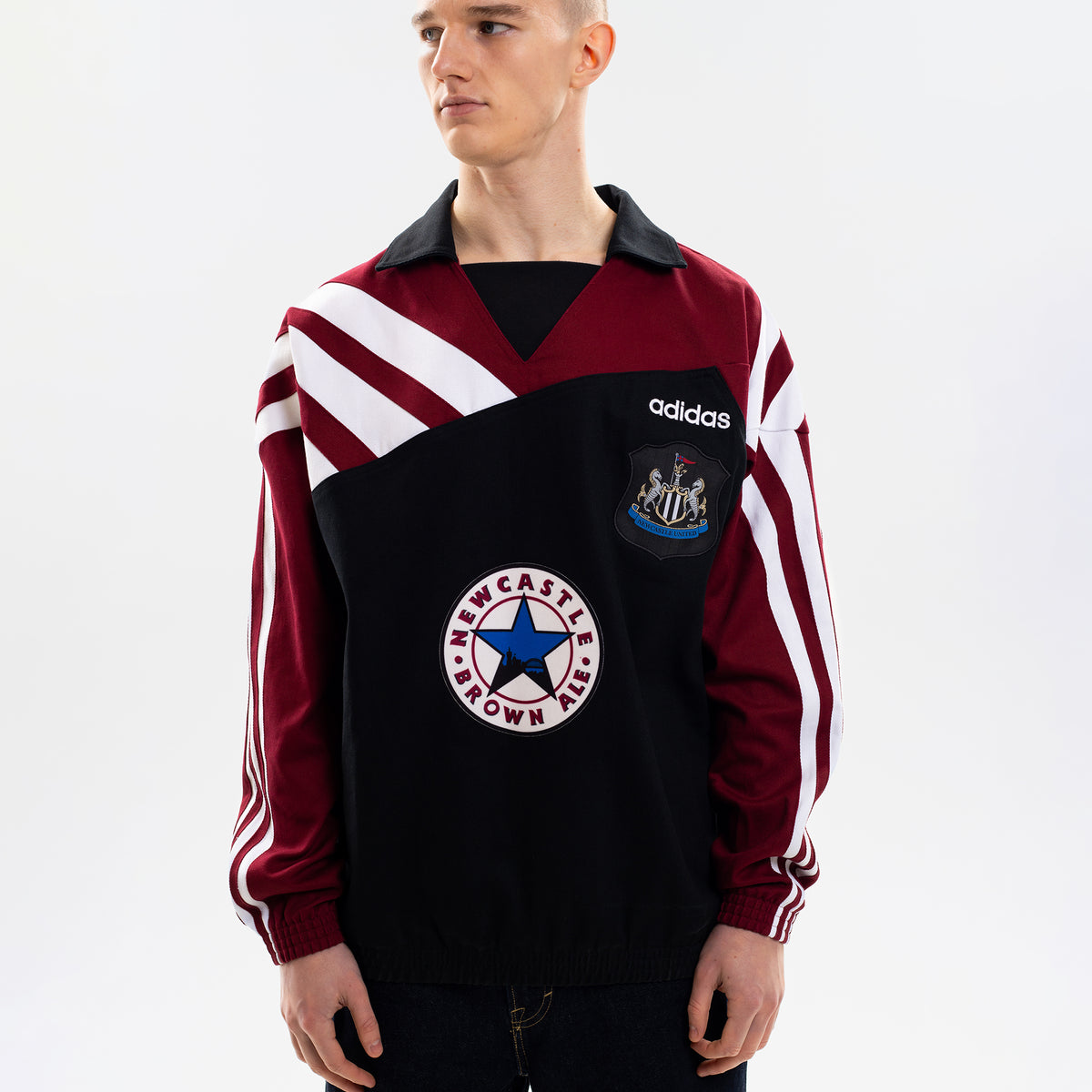 Newcastle United adidas 1995/96 Drill Top - Black/Burgundy: NUFC 