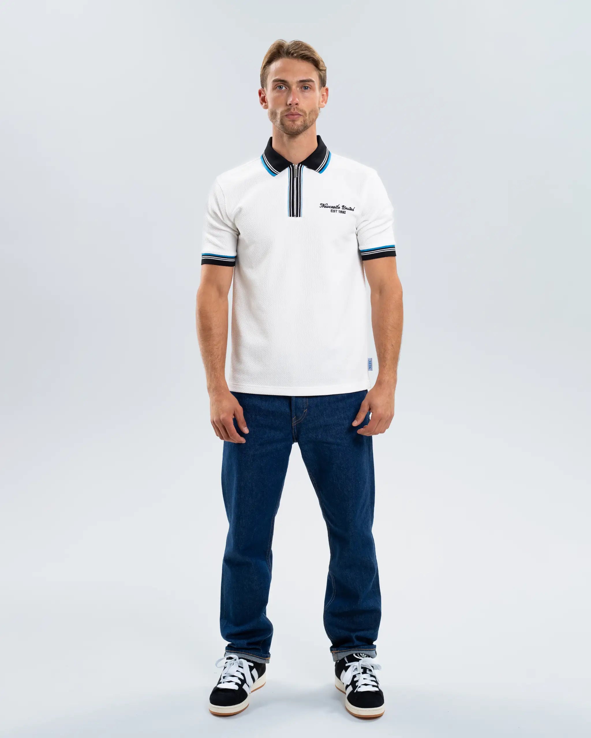 Newcastle United Men's Zipped White Polo Shirt