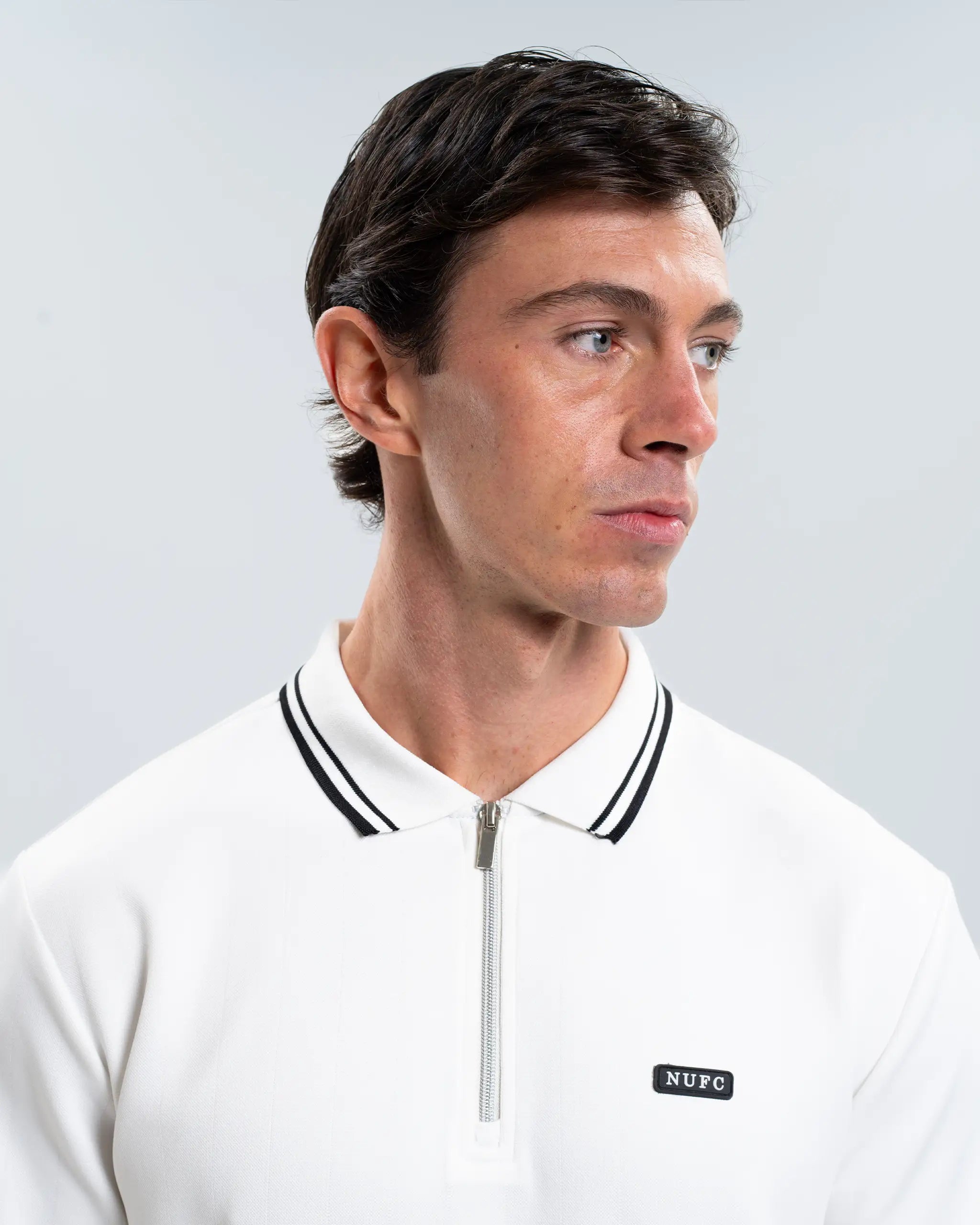 Newcastle United Men's Tonal Stripe White Polo Shirt