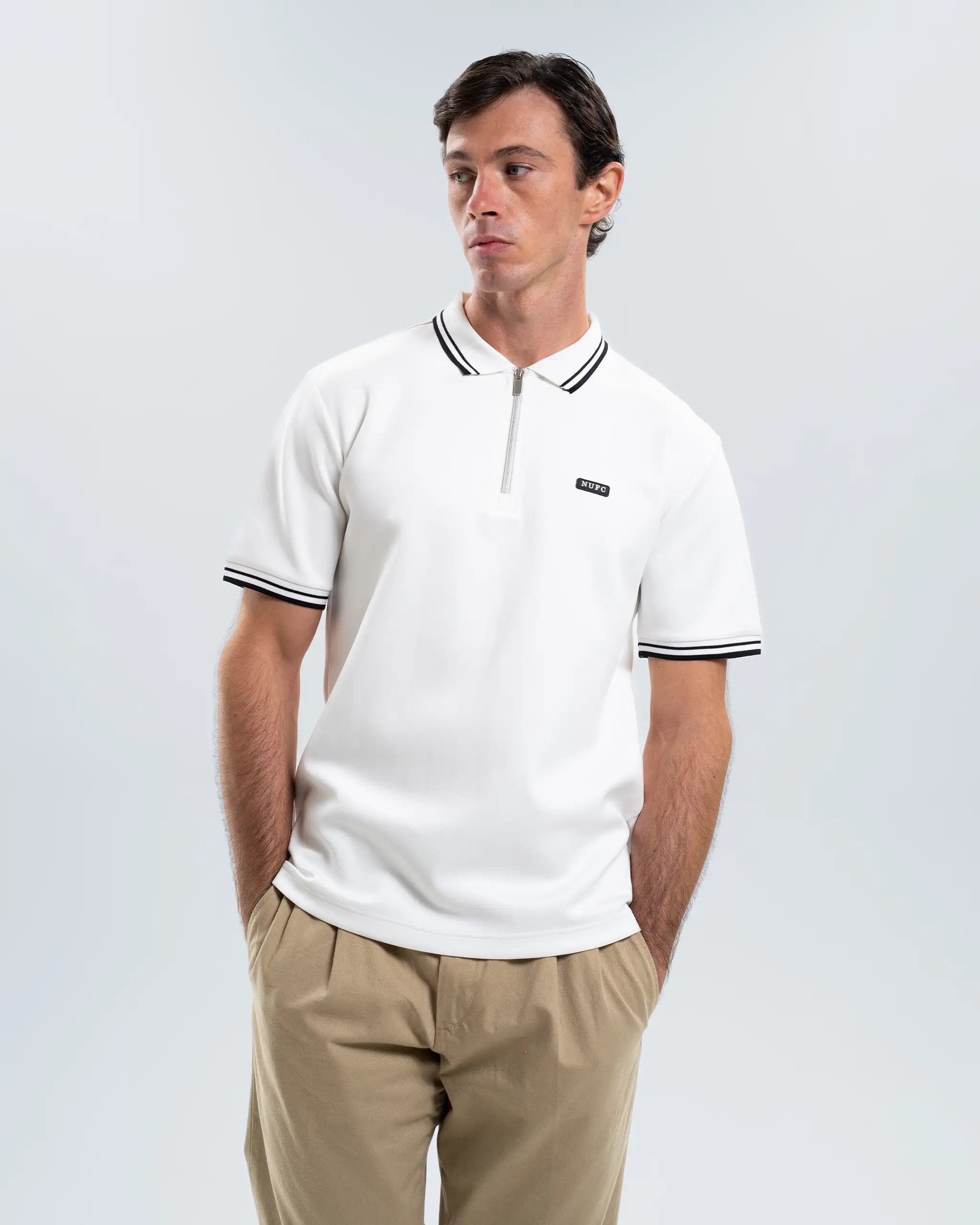 Newcastle United Men's Tonal Stripe White Polo Shirt
